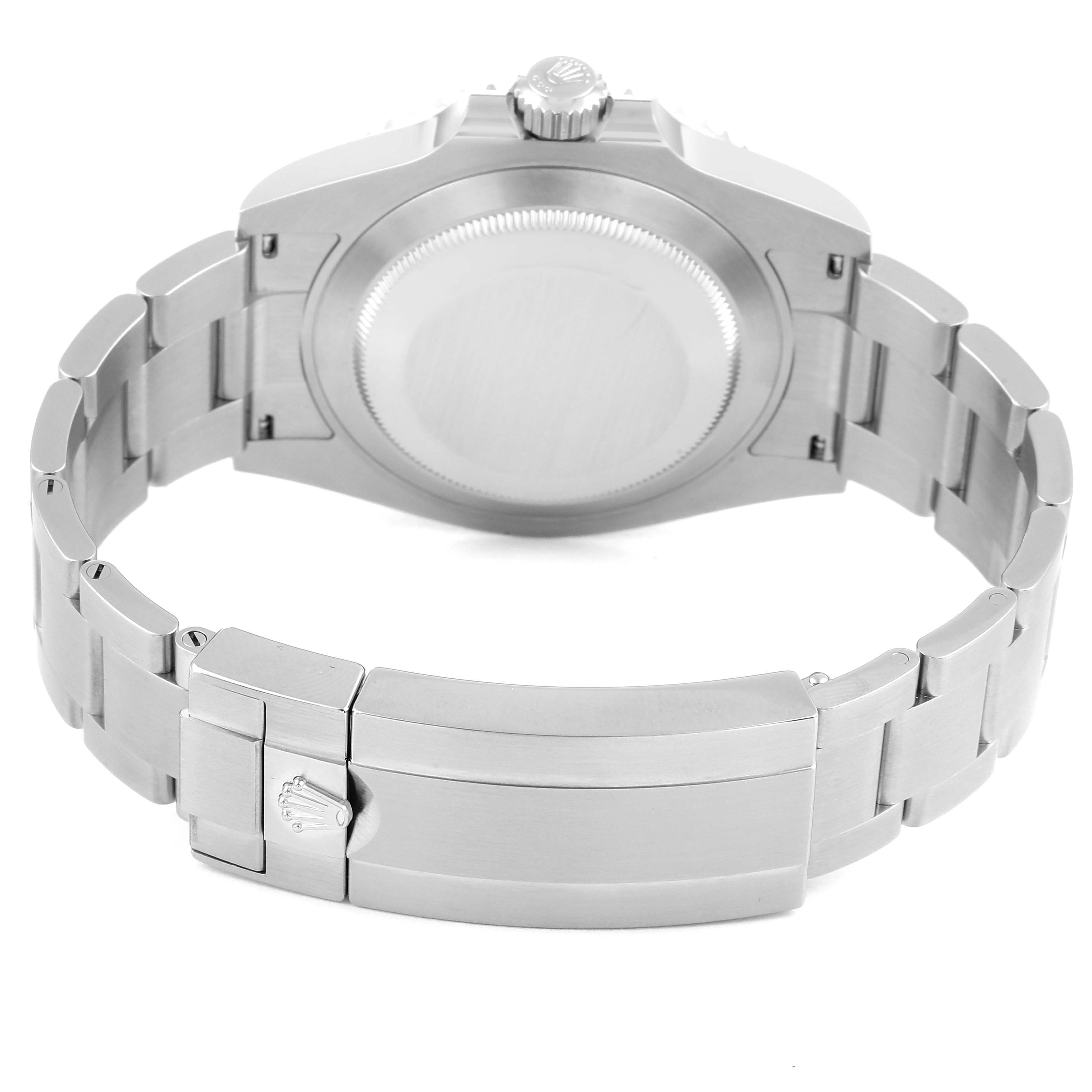 The image shows the case back and bracelet clasp of a Rolex Submariner 126610LV Men's Stainless Steel Black Dial 126610LV Men's Stainless Steel Black Dial watch from a rear angle.