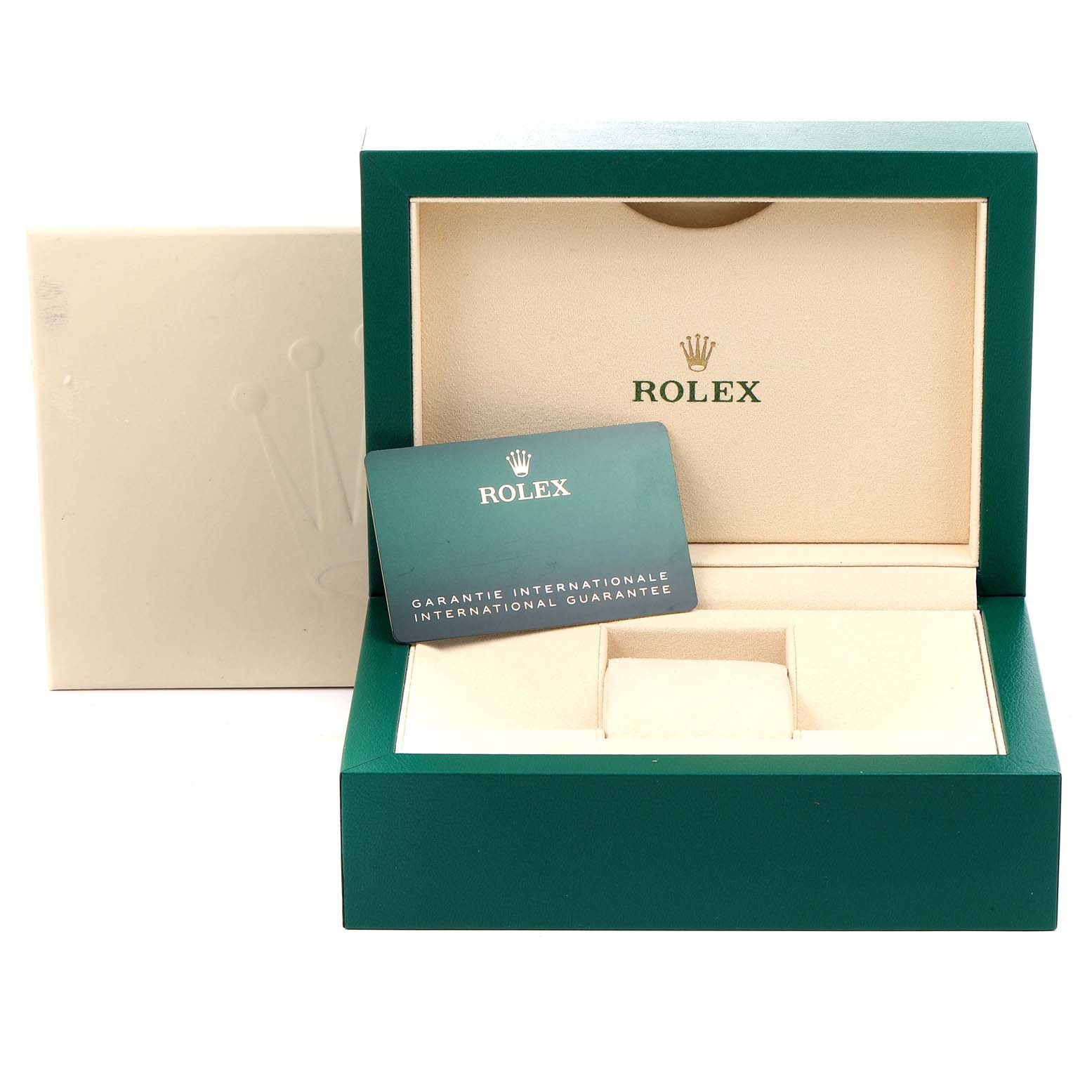 This image shows the packaging box and warranty card for the Rolex Submariner 126610LV Men's Stainless Steel Black Dial 126610LV Men's Stainless Steel Black Dial watch.