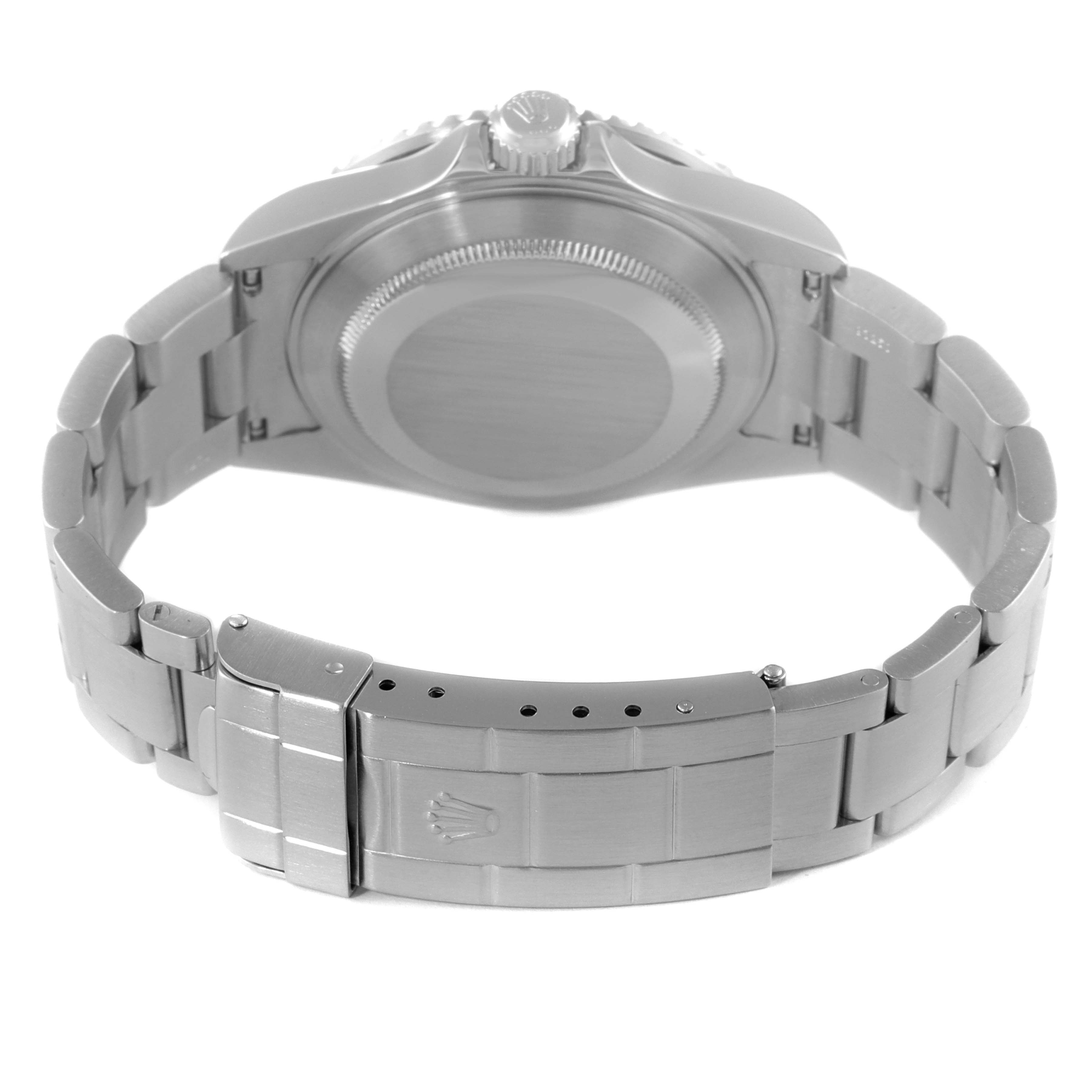 This image shows the back case, bracelet, and clasp of a Rolex Submariner 16610LV Men's Stainless Steel Black Dial 16610LV Men's Stainless Steel Black Dial watch from a rear angle.