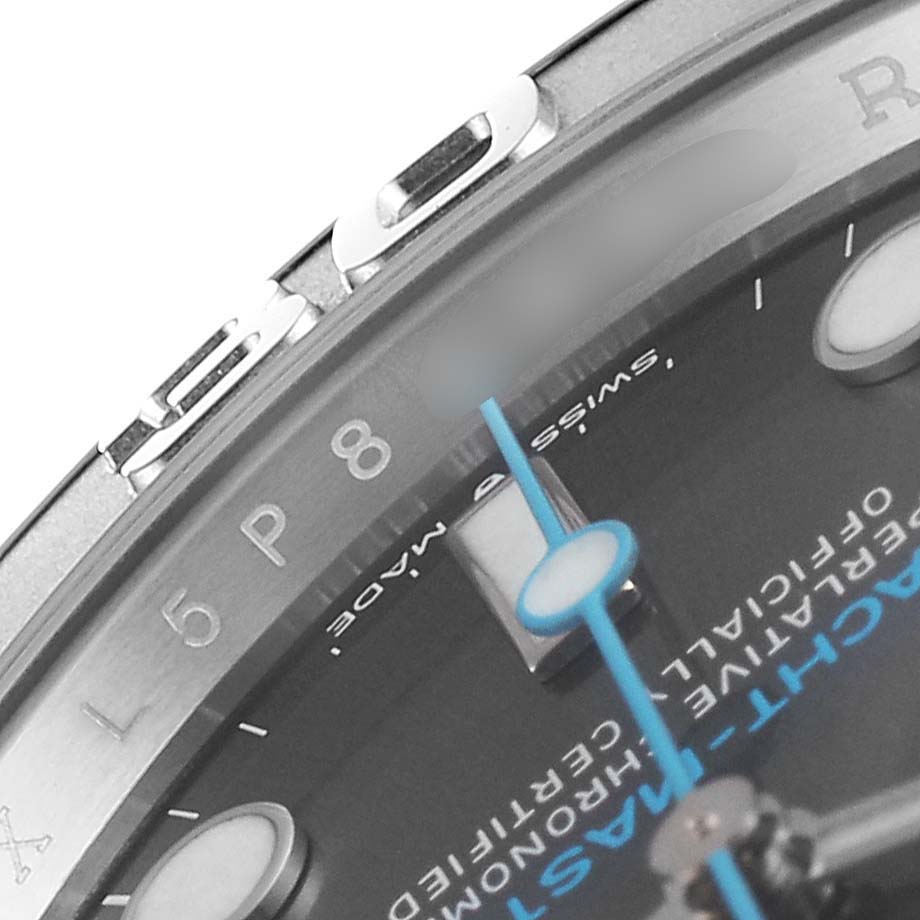 The image shows a close-up of the dial and bezel of a Rolex Yacht-Master 116622 Men's Stainless Steel Grey Dial 116622 Men's Stainless Steel Grey Dial watch, focusing on the hour markers, hands, and part of the clasp.