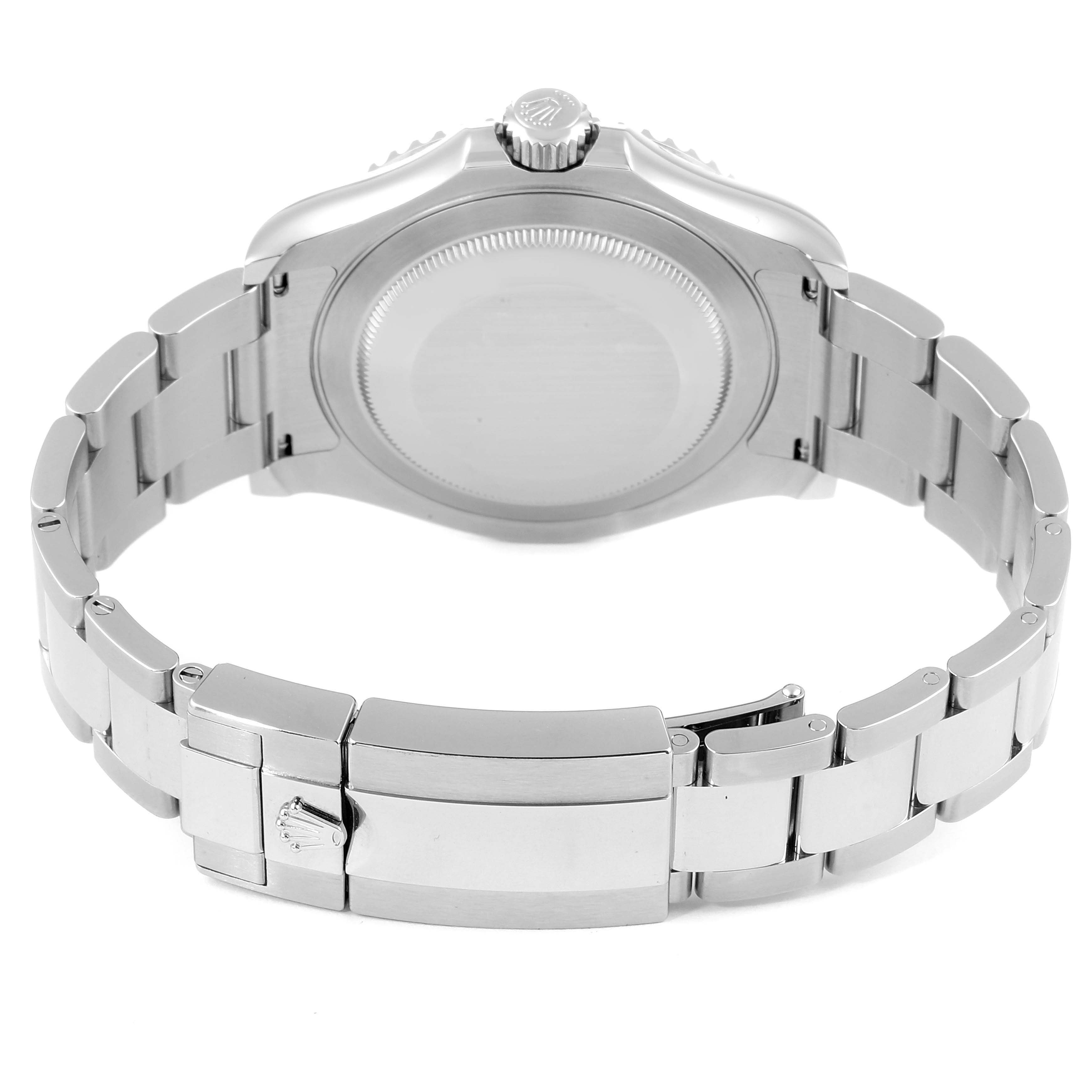 This image shows the rear view and bracelet clasp of a Rolex Yacht-Master 116622 Men's Stainless Steel Grey Dial 116622 Men's Stainless Steel Grey Dial watch.