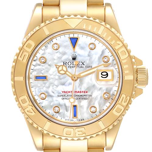 Photo of Rolex Yachtmaster Yellow Gold Mother of Pearl Diamond Sapphire Serti Mens Watch 16628