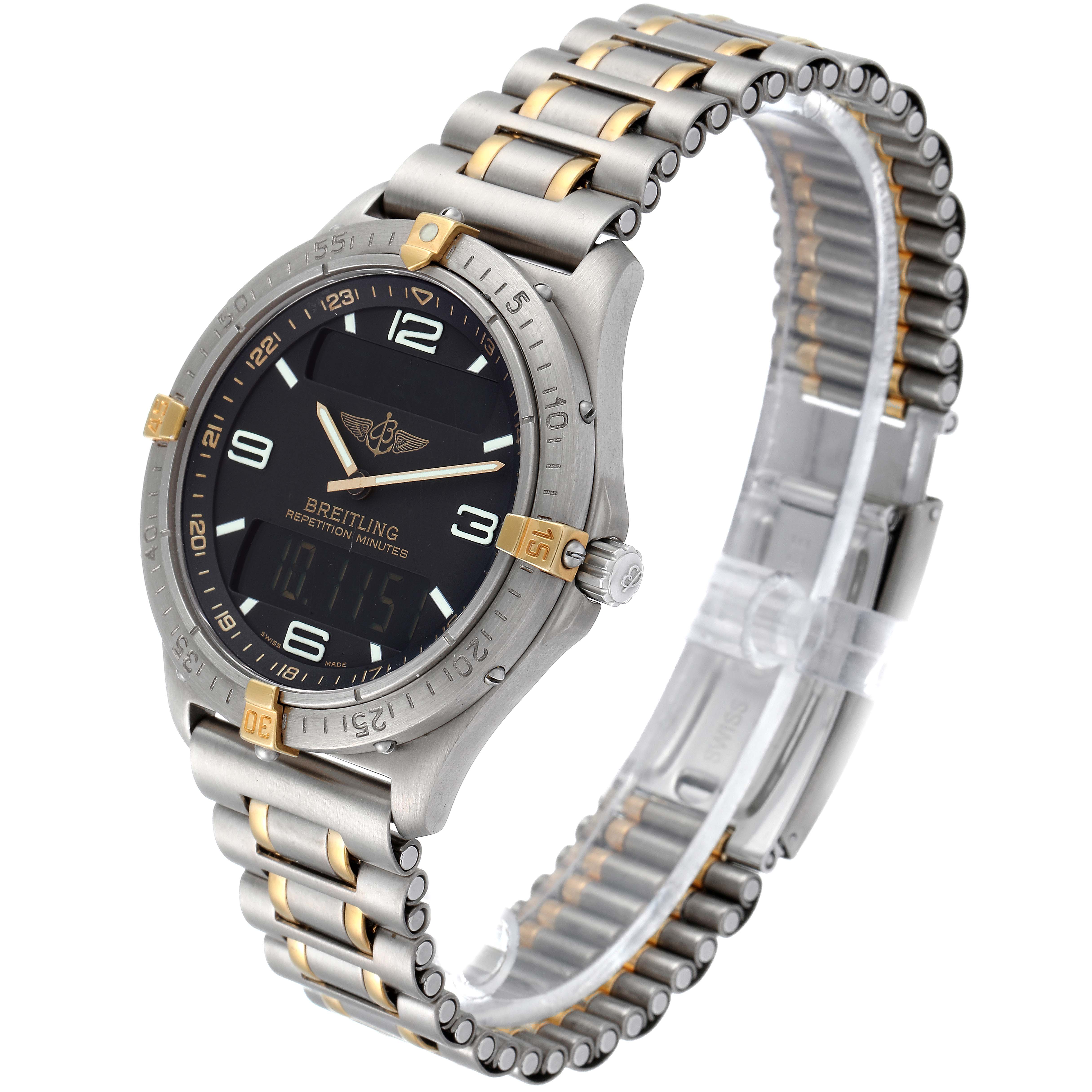 The Breitling Professional Series F65062 Men's Titanium Grey Dial F65062 Men's Titanium Grey Dial watch is shown at a three-quarter view angle, highlighting the face, bezel, and bracelet.