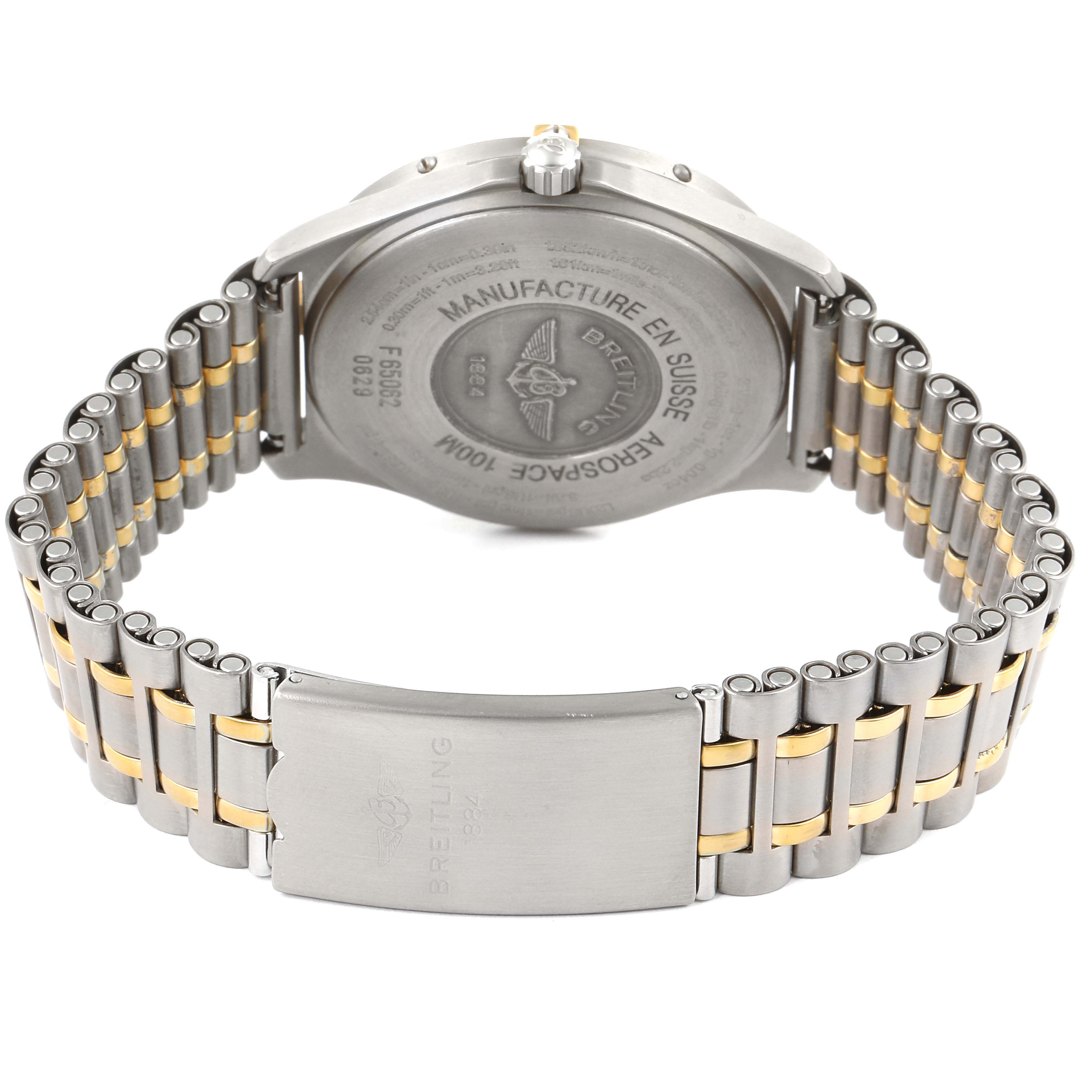 The image shows the back case and clasp of a Breitling Professional Series F65062 Men's Titanium Grey Dial F65062 Men's Titanium Grey Dial watch.