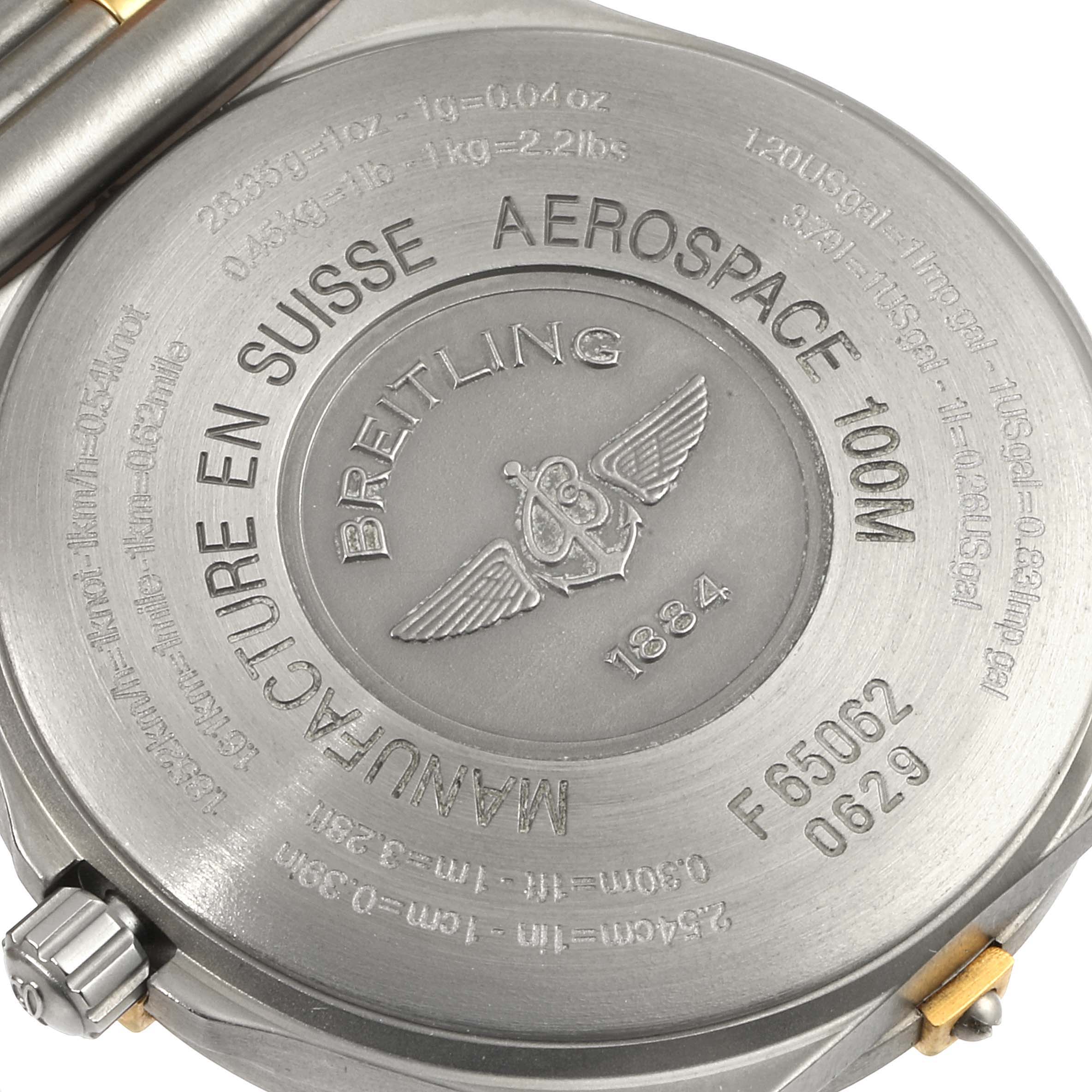 The image shows the back case of a Breitling Professional Series F65062 Men's Titanium Grey Dial F65062 Men's Titanium Grey Dial Aerospace model watch.