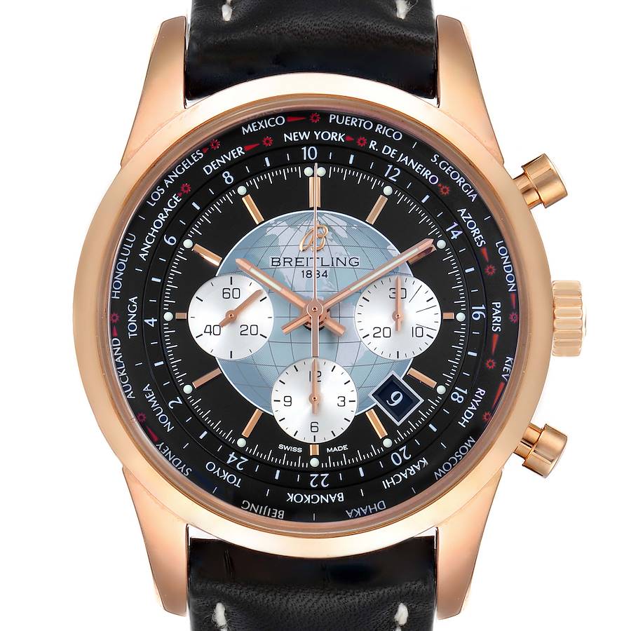 Breitling Transocean Chronograph Unitime Rose Gold Watch RB0510 Unworn SwissWatchExpo