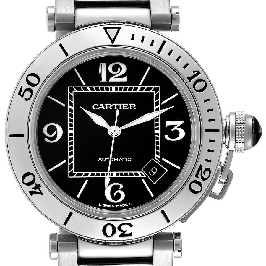 Cartier Pasha Seatimer Black Dial Automatic Steel Mens Watch W31077M7 SwissWatchExpo