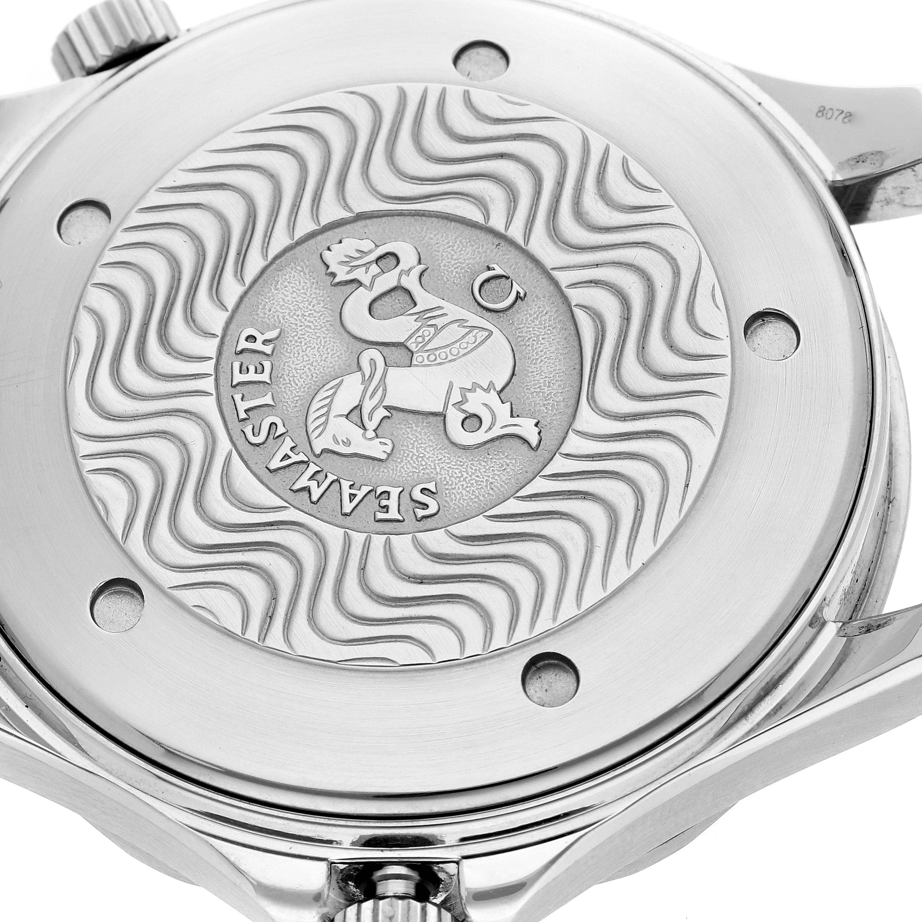 This image shows the case back of an Omega Seamaster 2254.50.00 Men's Stainless Steel Black Dial 2254.50.00 Men's Stainless Steel Black Dial watch with its engraved design.