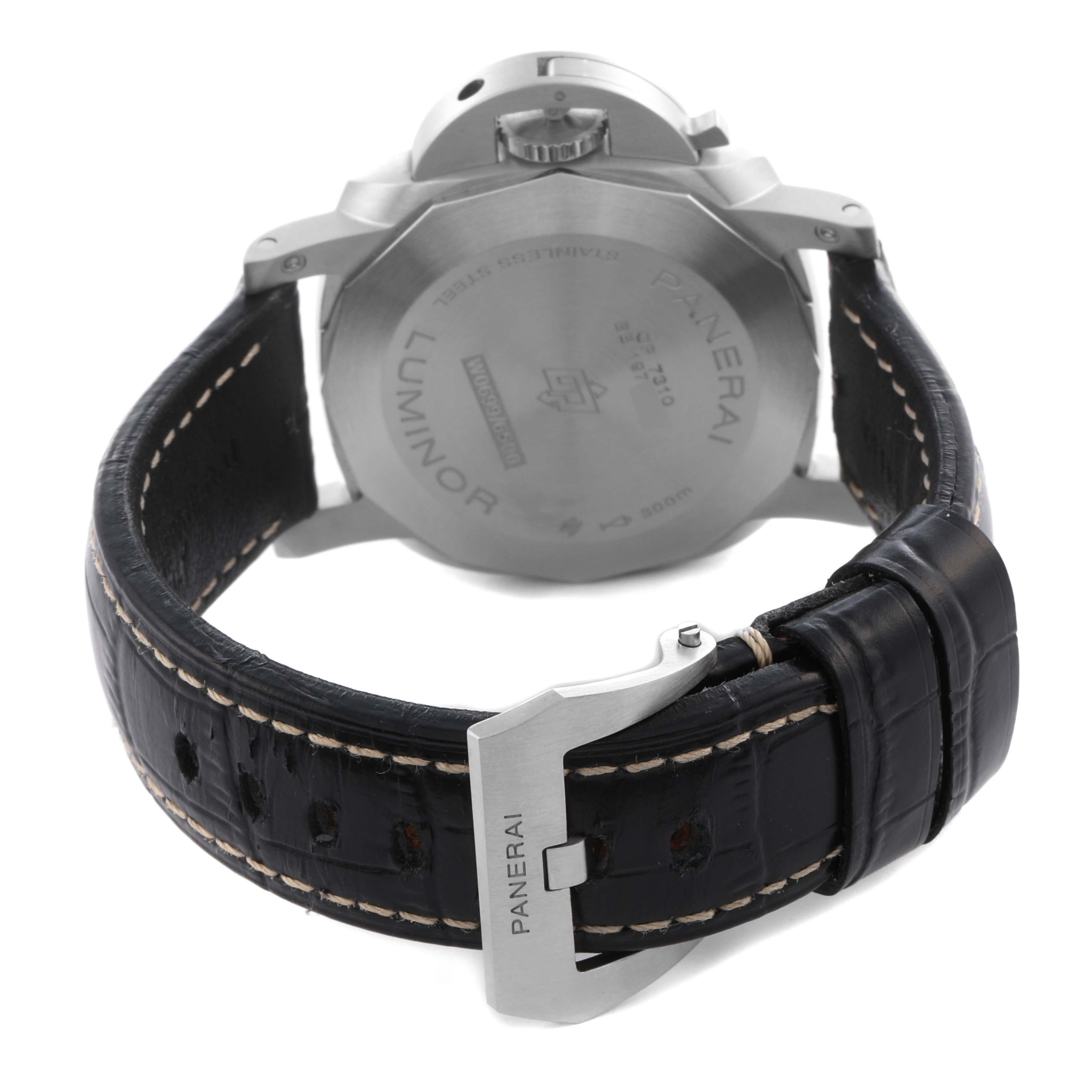 The image shows the back view of a Panerai Luminor PAM01312 Men's Stainless Steel Black Dial PAM01312 Men's Stainless Steel Black Dial watch, highlighting the clasp, strap, and case back.