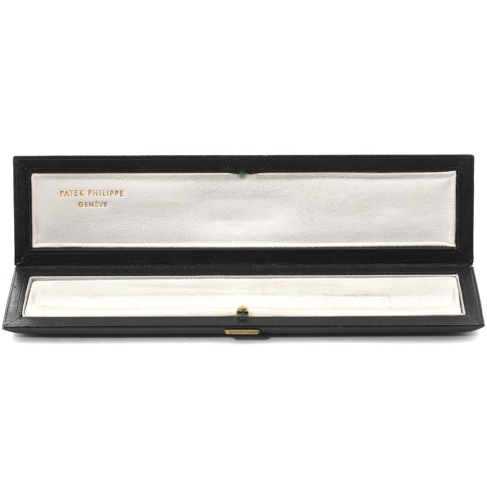 The image shows an open watch box for a Vintage model by Patek Philippe, displaying the interior with the brand's name.