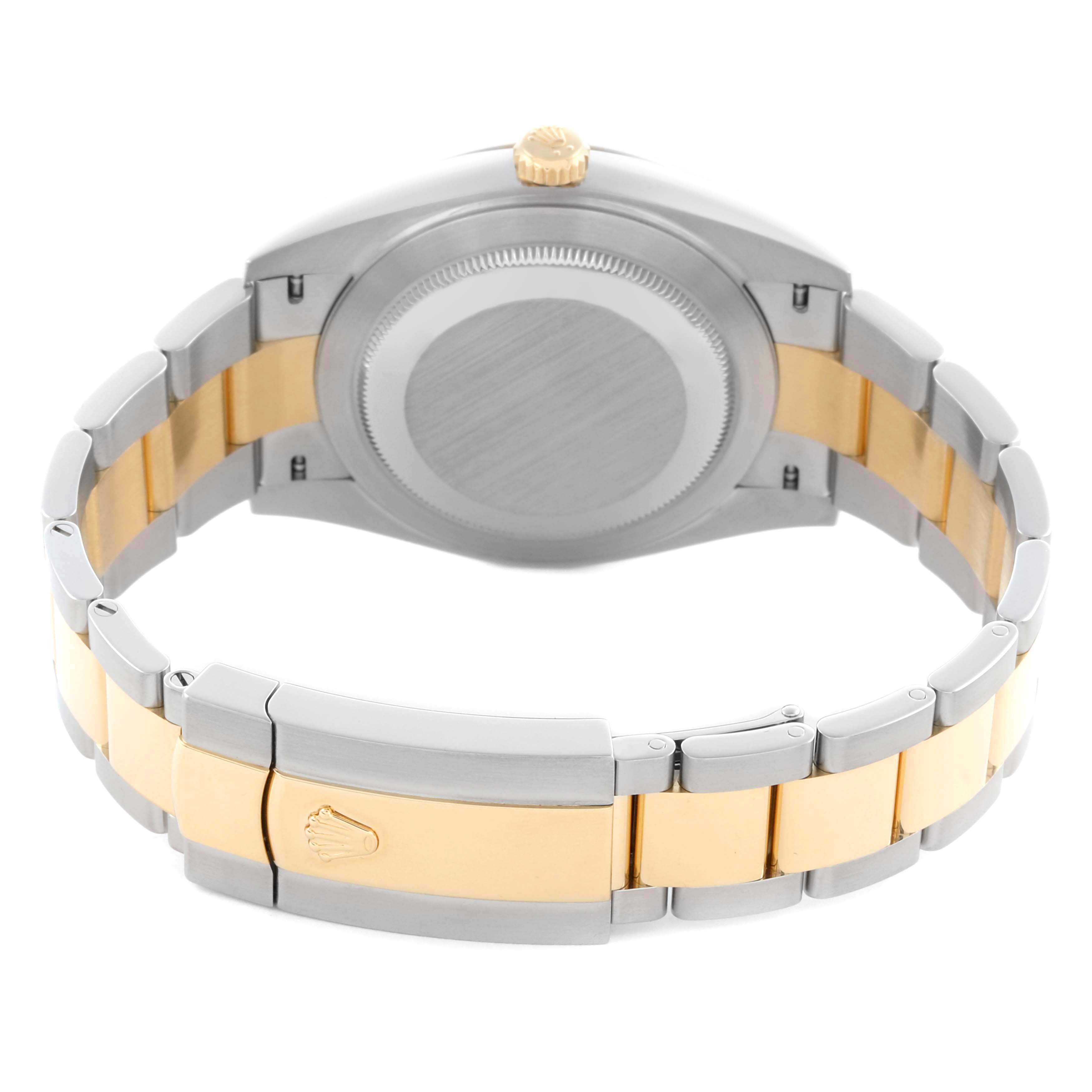 The image shows the back of the Rolex Datejust 41 126333 Men's Steel and Gold (two tone) Black Dial 126333 Men's Steel and Gold (two tone) Black Dial, highlighting the case back, crown, and two-tone bracelet with clasp.