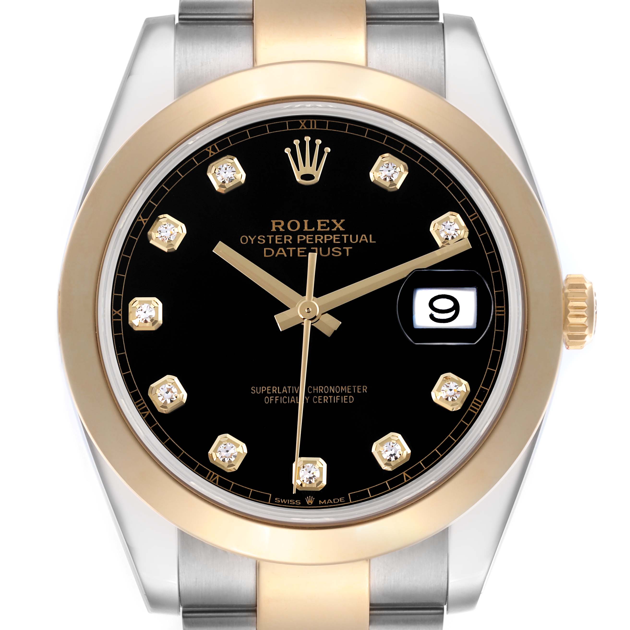 The Rolex Datejust 41 126303 Men's Steel and Gold (two tone) Black Dial 126303 Men's Steel and Gold (two tone) Black Dial is shown from the front, displaying the watch face, bezel, and part of the bracelet.