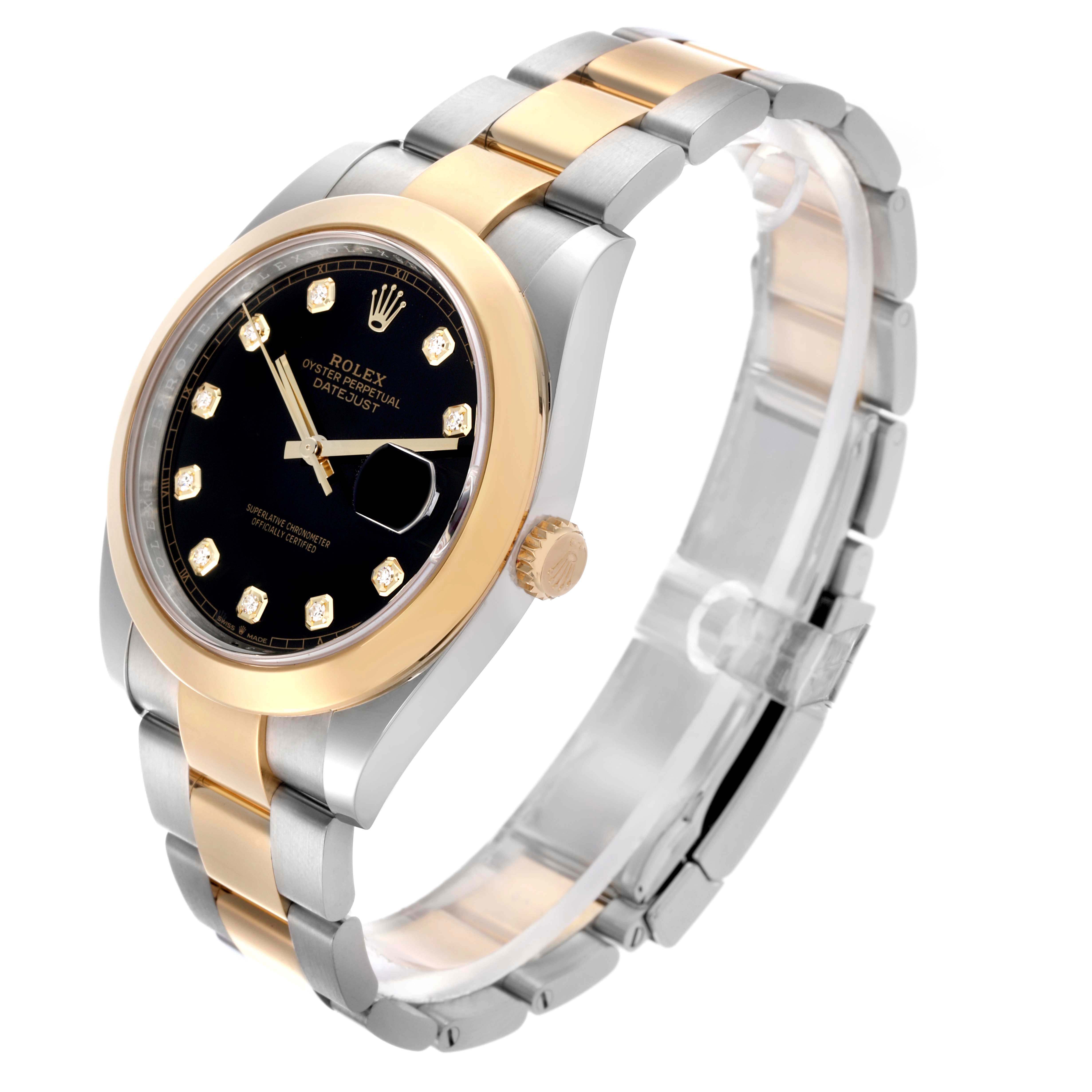 The Rolex Datejust 41 126303 Men's Steel and Gold (two tone) Black Dial 126303 Men's Steel and Gold (two tone) Black Dial is shown at a three-quarter angle, highlighting the dial, bezel, crown, and part of the bracelet.