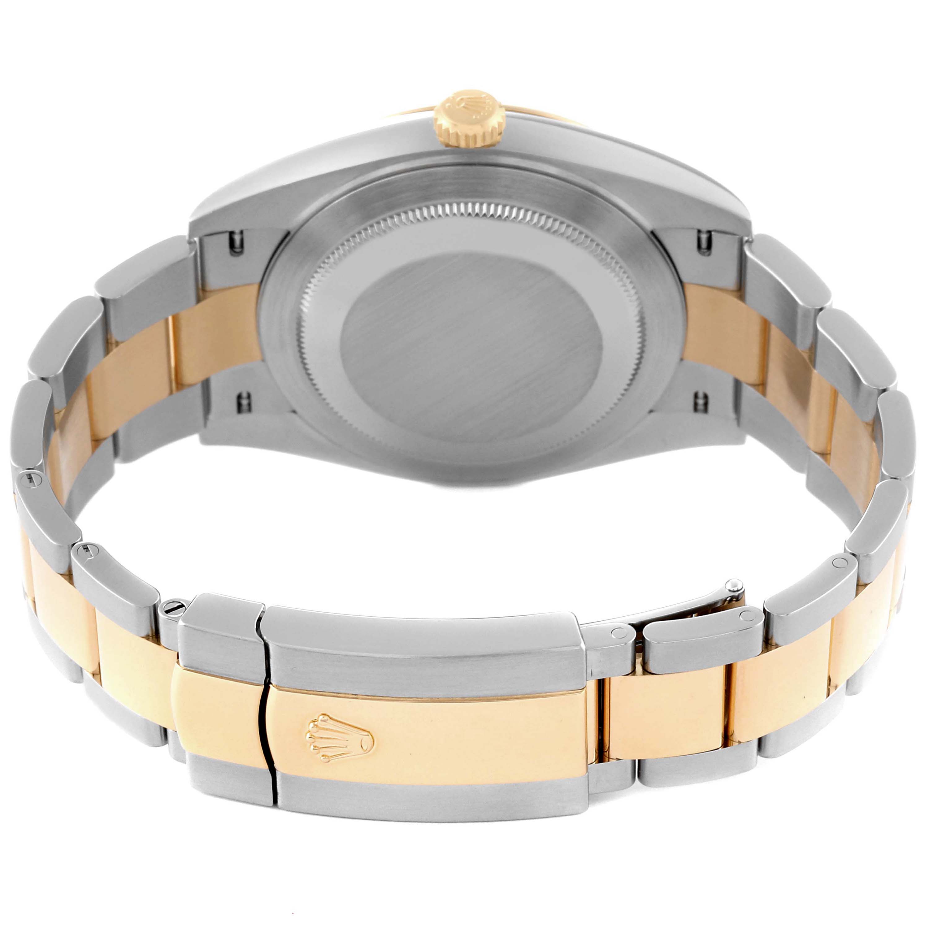 The image shows the back of the Rolex Datejust 41 126333 Men's Steel and Gold (two tone) Grey Dial, featuring the case back, crown, and two-tone bracelet.