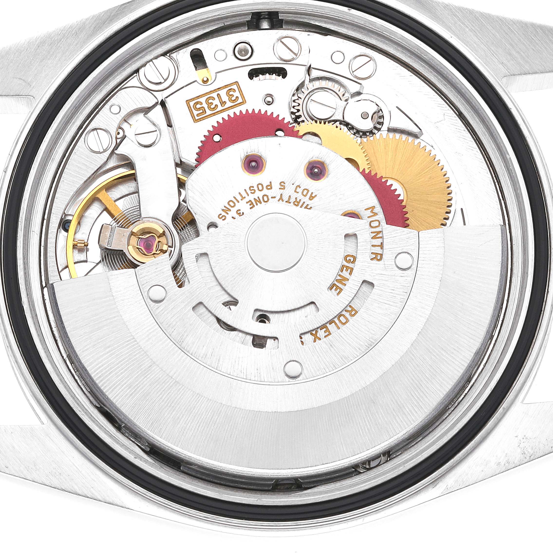 This image shows the internal mechanism of a Rolex Datejust 16200 Men's Stainless Steel Blue Dial 16200 Men's Stainless Steel Blue Dial watch.