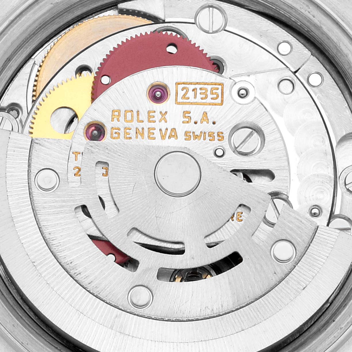This is an image of the internal mechanism of a Rolex Datejust 69173 Women's Steel and Gold (two tone) Champagne Dial 69173 Women's Steel and Gold (two tone) Champagne Dial watch, showing gears and the "ROLEX S.A. GENEVA SWISS" inscription.