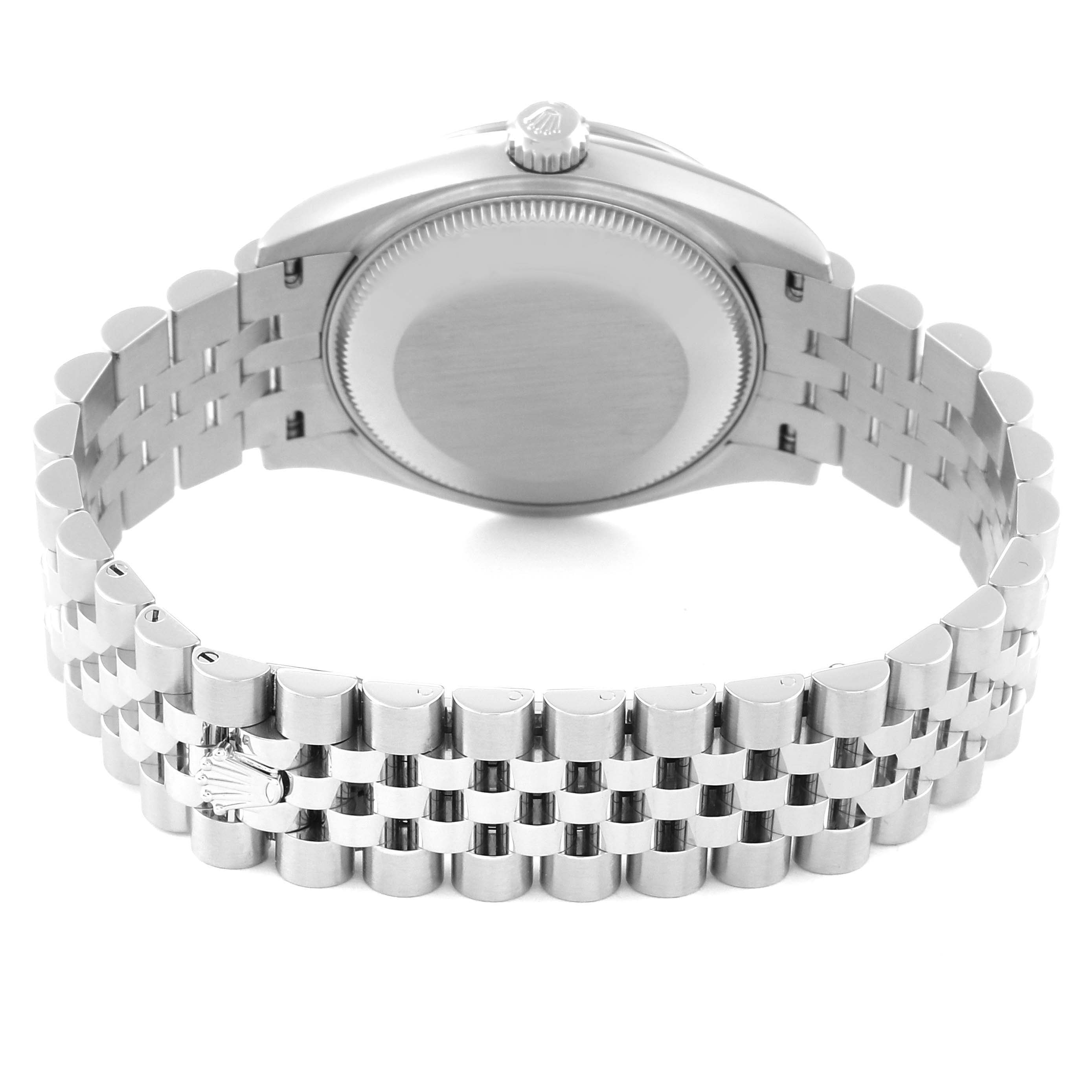 The image shows the back view of a Rolex Mid-Size 278274 Women's Stainless Steel Green Dial 278274 Women's Stainless Steel Green Dial watch, displaying the case back and bracelet with a deployment clasp.