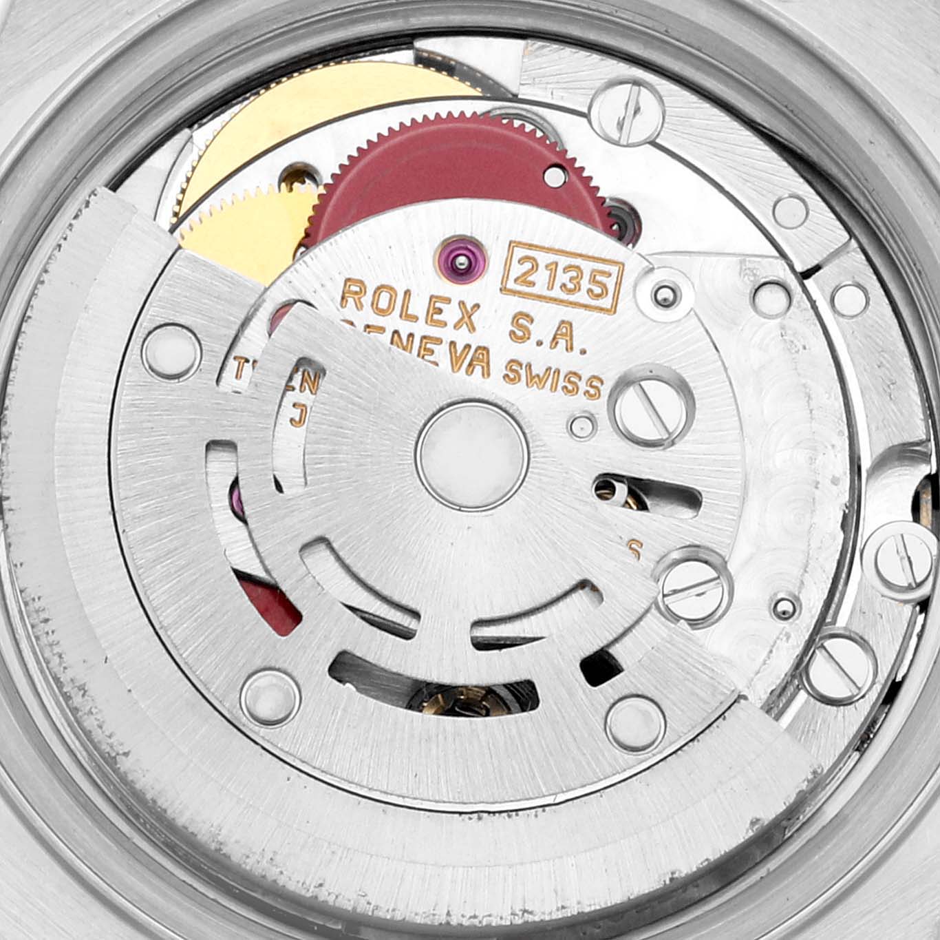 The image shows the internal mechanical movement of a Rolex Datejust 69174 Women's Stainless Steel Silver Dial 69174 Women's Stainless Steel Silver Dial watch viewed from the back.