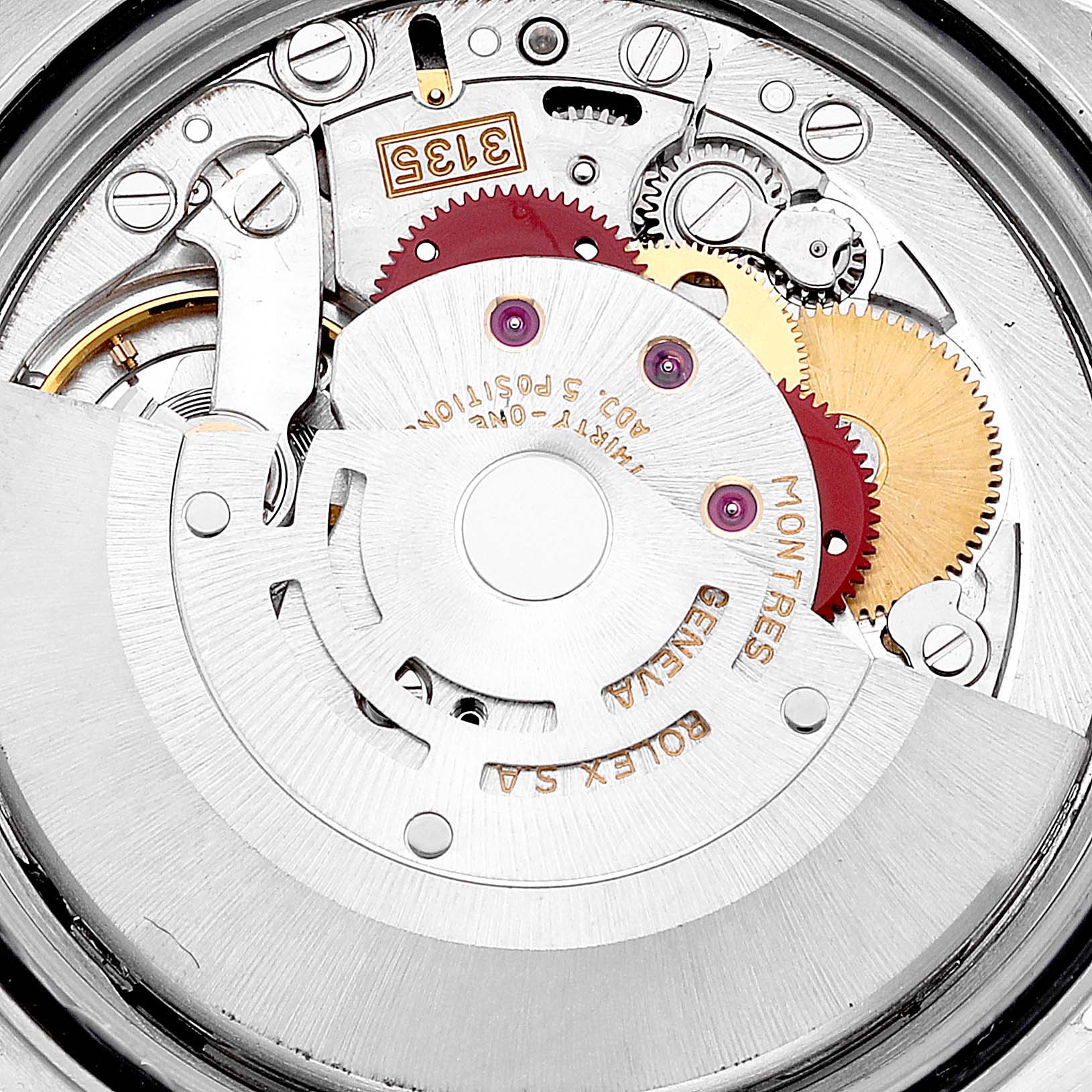 This image shows the internal mechanism of a Rolex Datejust 16234 Men's Stainless Steel Blue Dial 16234 Men's Stainless Steel Blue Dial model, viewed from the back.