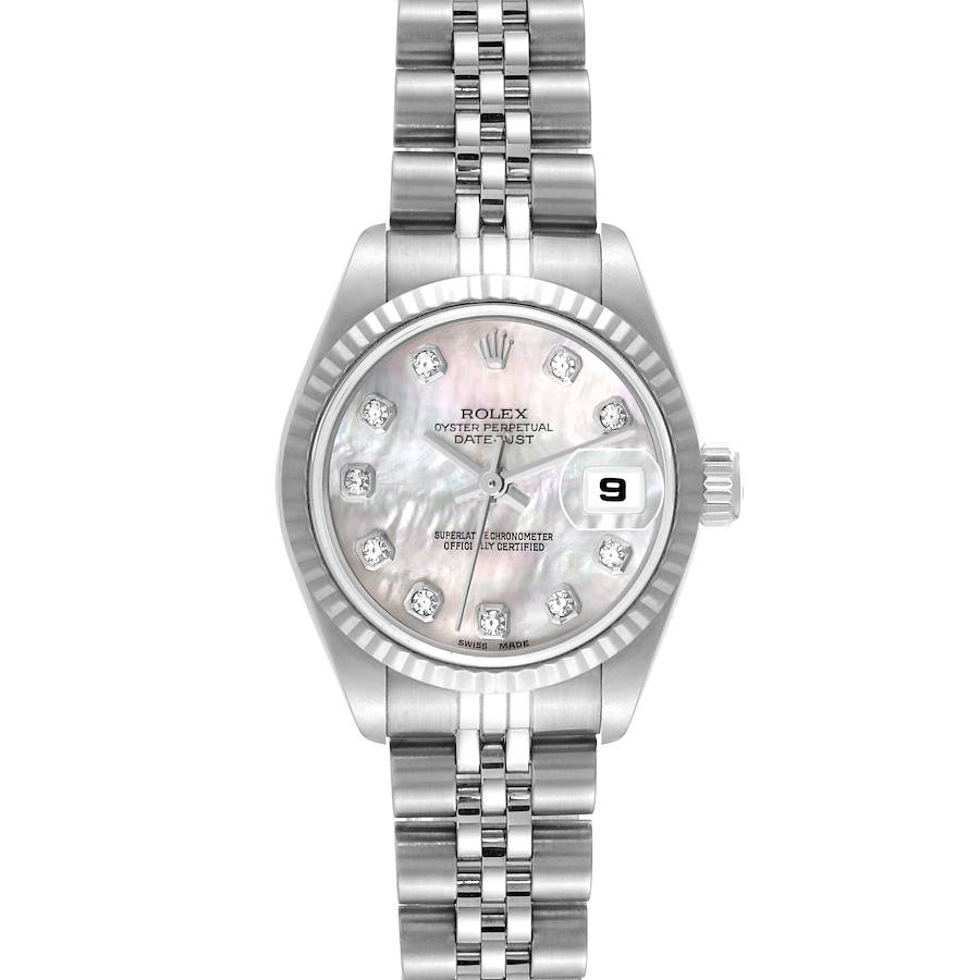 Rolex Datejust Steel White Gold Mother of Pearl Diamond Dial Ladies Watch 79174 Box Papers SwissWatchExpo