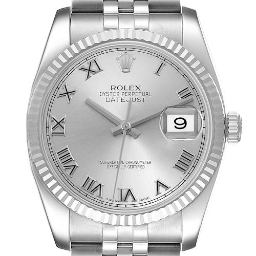 Photo of Rolex Datejust Steel White Gold Silver Roman Dial Mens Watch 116234