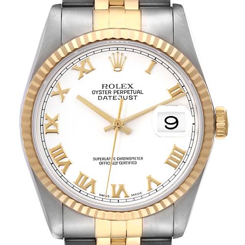 Photo of Rolex Datejust Steel Yellow Gold White Dial Mens Watch 16233