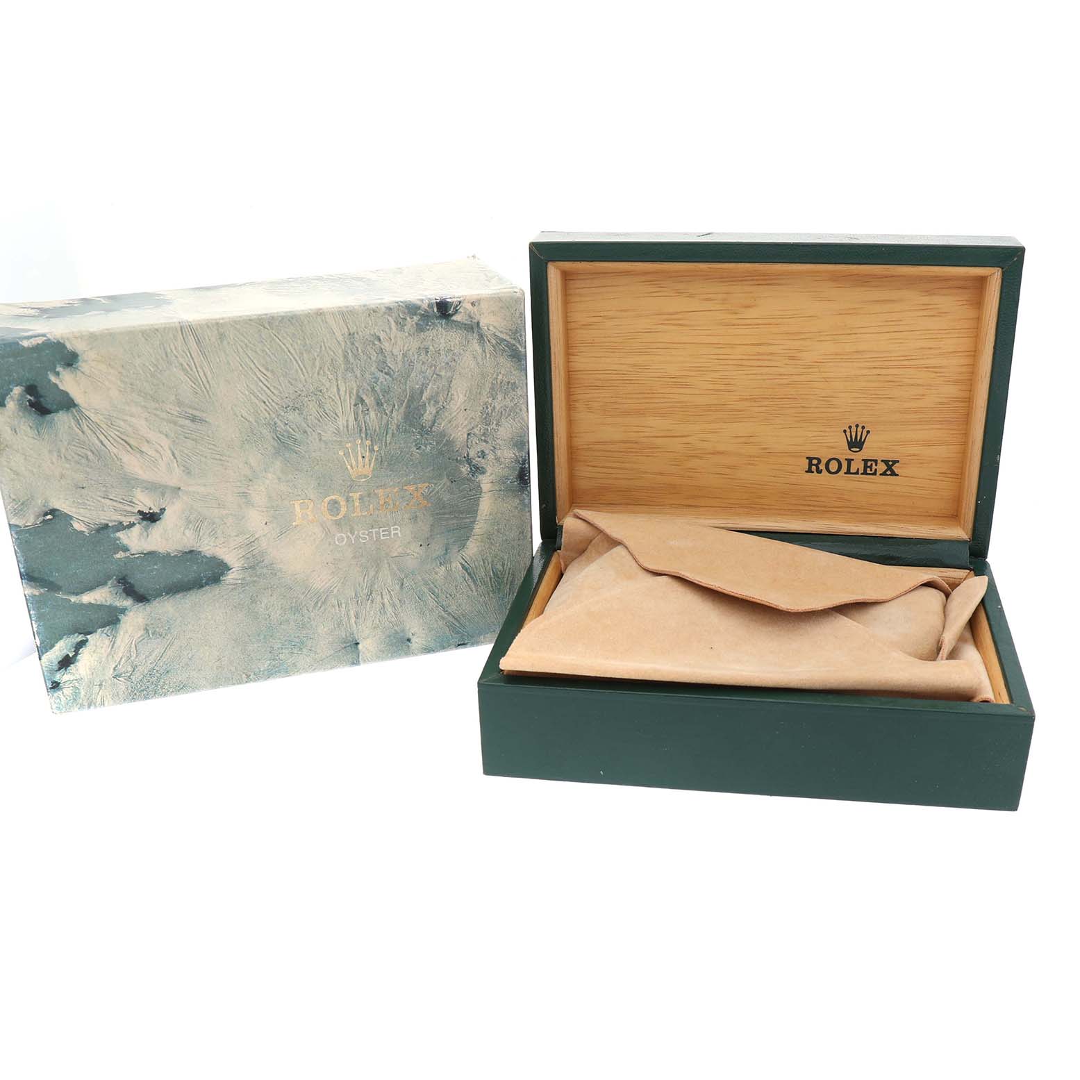 The image shows a side view of the Rolex Explorer 114270 Men's Stainless Steel Black Dial watch box and sleeve, with packaging materials visible.