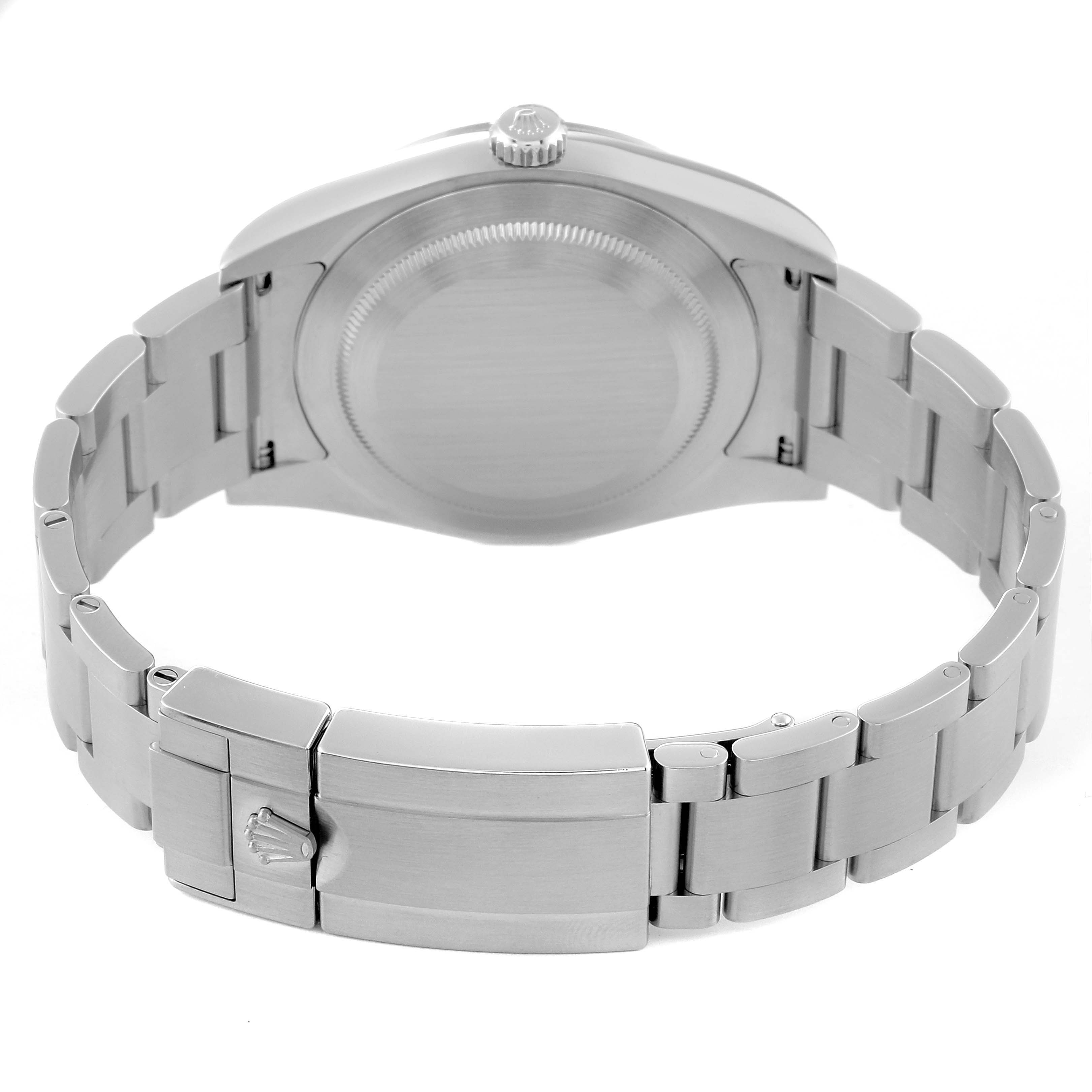 This image shows the back case and bracelet of a Rolex Explorer 214270 Men's Stainless Steel Black Dial 214270 Men's Stainless Steel Black Dial watch.