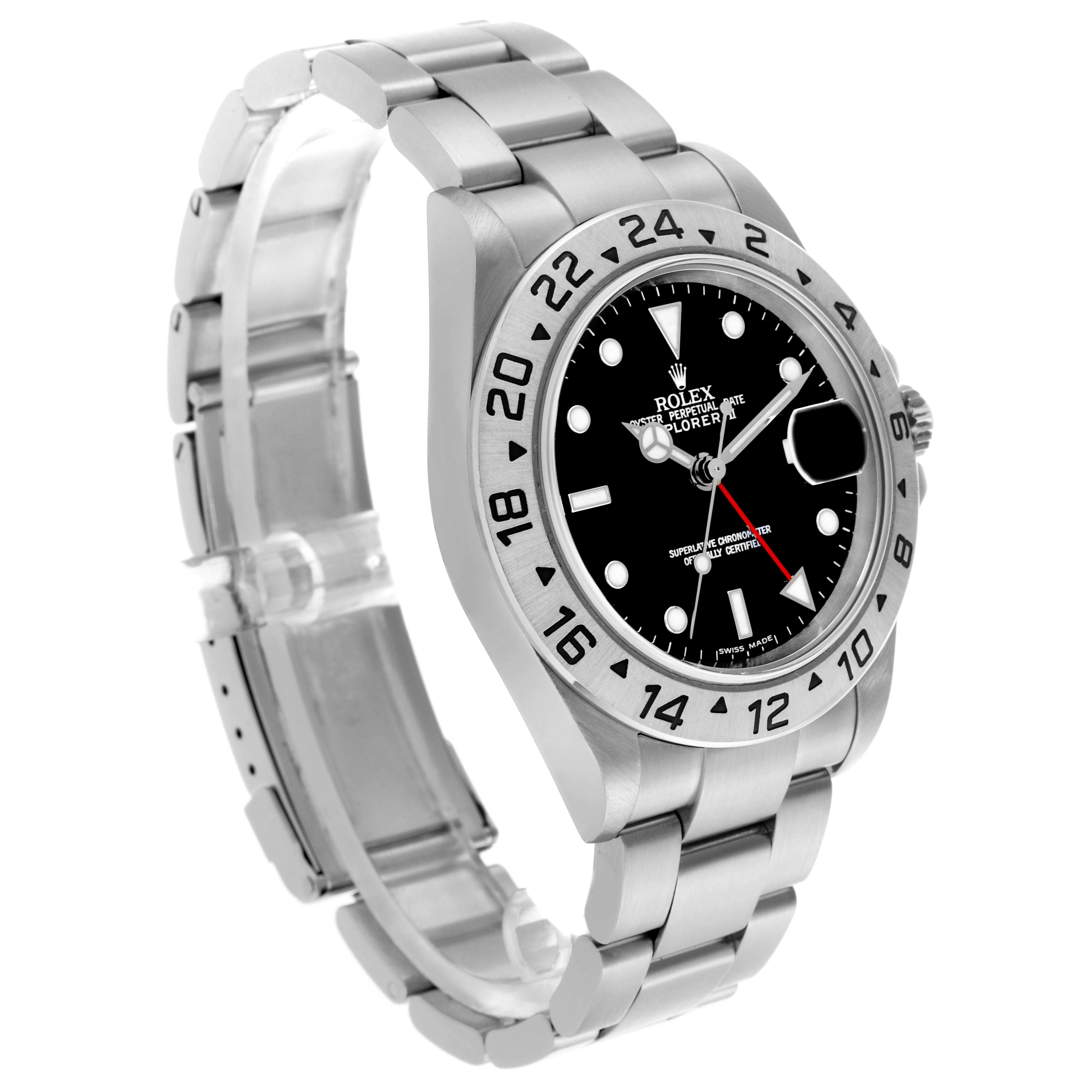 The Rolex Explorer 16570T Men's Stainless Steel Black Dial 16570T Men's Stainless Steel Black Dial watch is shown at a three-quarter angle, highlighting the dial, bezel, and bracelet.