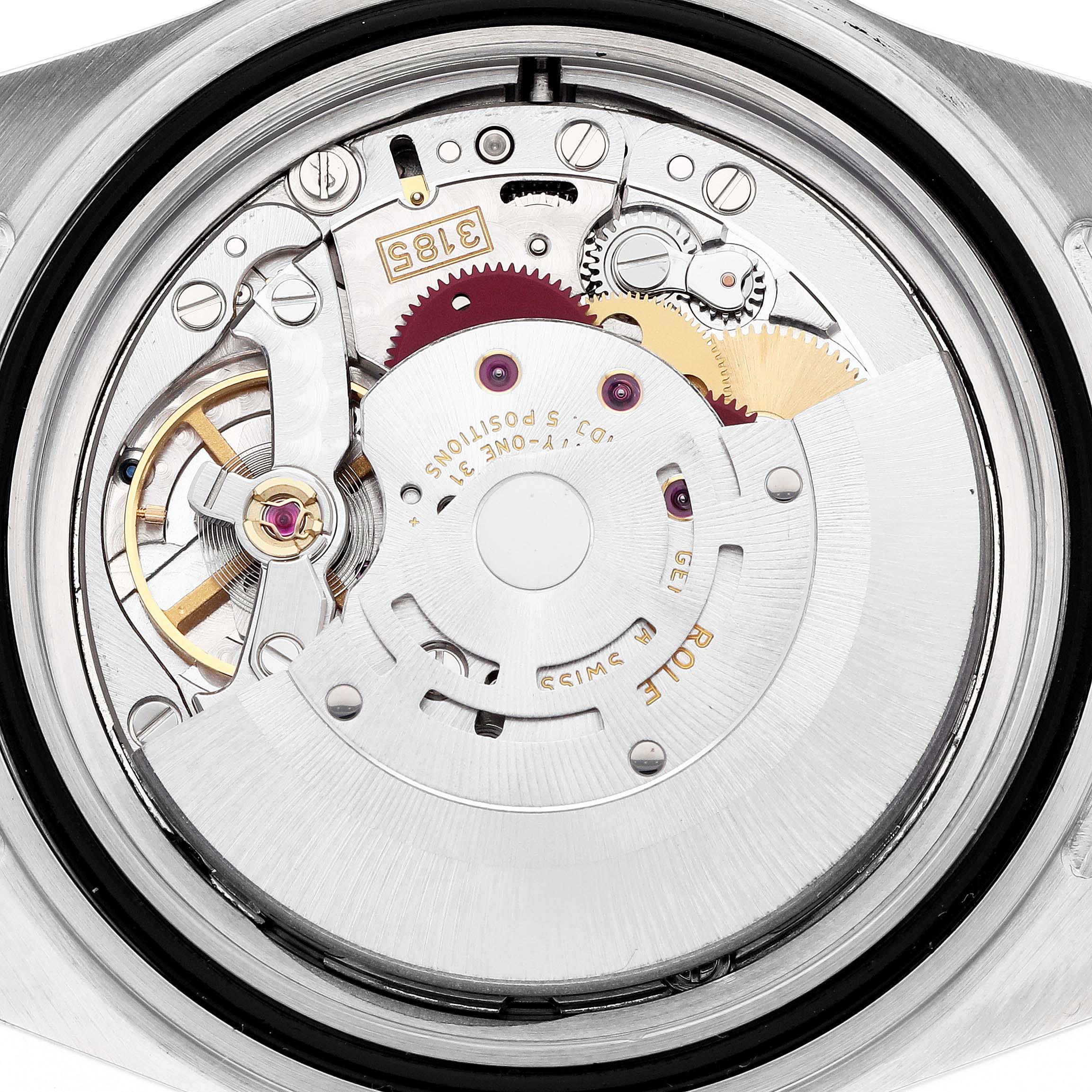 The image shows the movement and internal mechanism of a Rolex Explorer 16570T Men's Stainless Steel Black Dial 16570T Men's Stainless Steel Black Dial watch from a top-down angle.