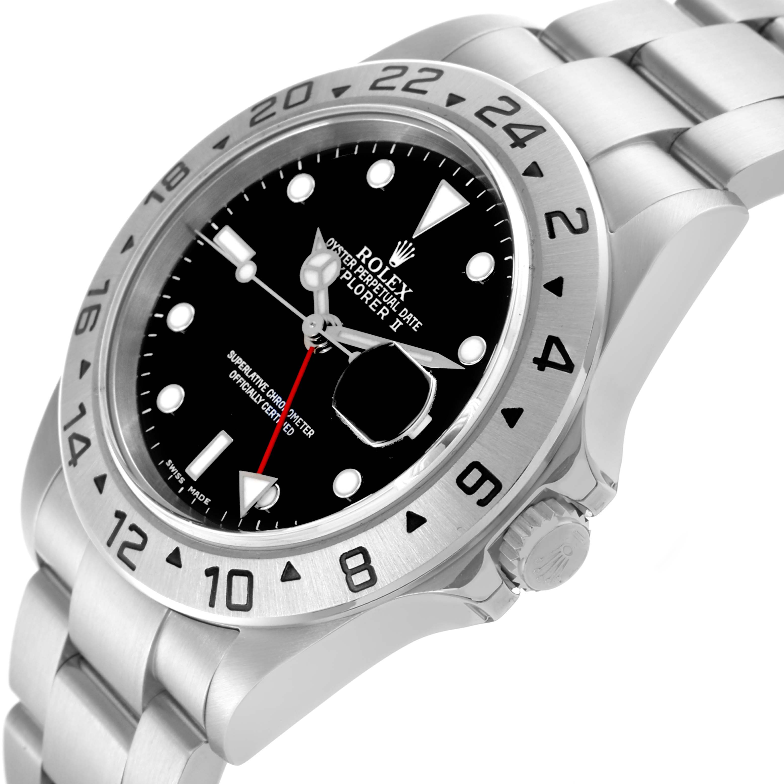 The Rolex Explorer 16570T Men
s Stainless Steel Black Dial 16570T Men
s Stainless Steel Black Dial watch is shown at an angled view, highlighting the bezel, dial, hands, bracelet, and crown.