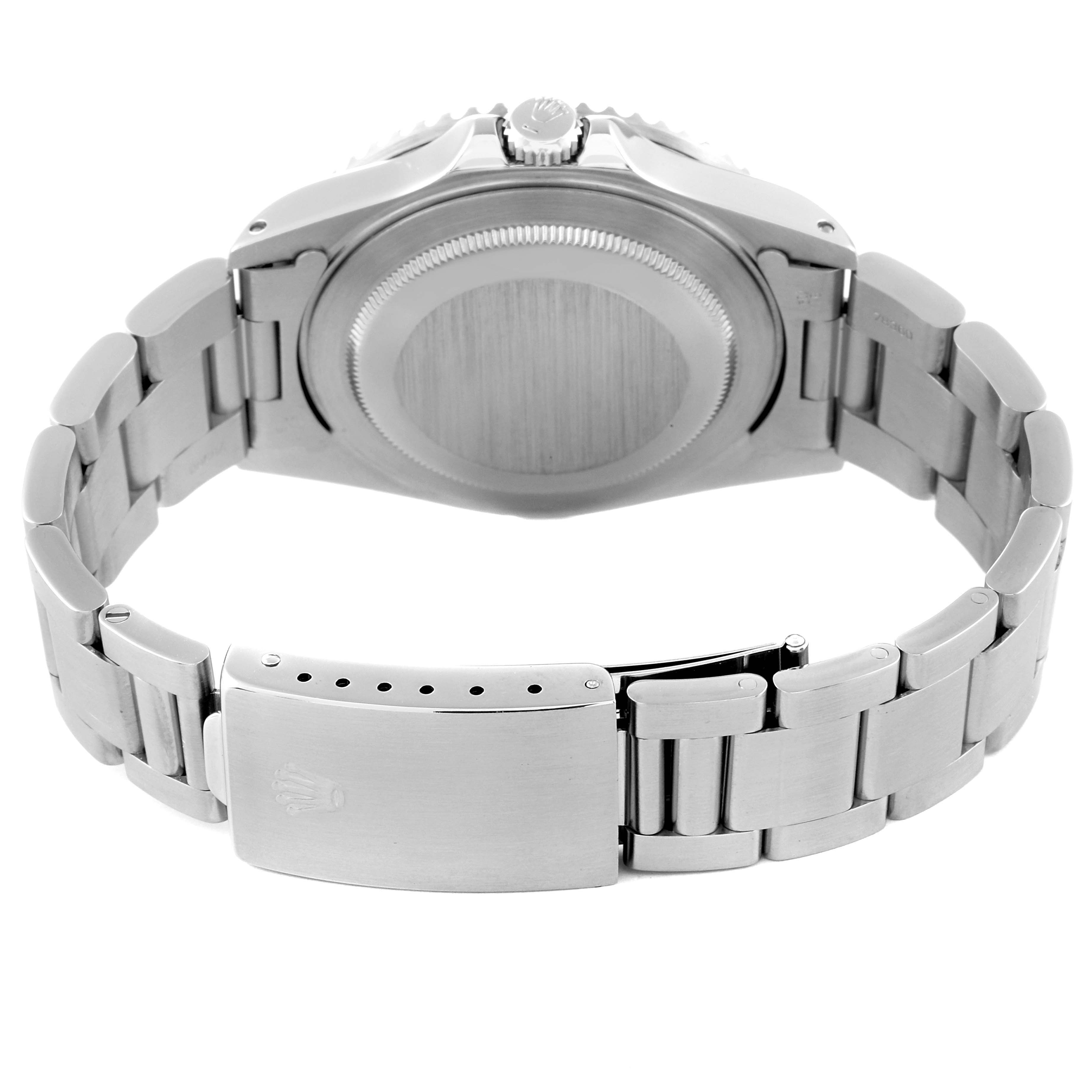 The image shows the backside and bracelet of a Rolex GMT-Master 16710 Men
s Stainless Steel Black Dial 16710 Men
s Stainless Steel Black Dial watch.