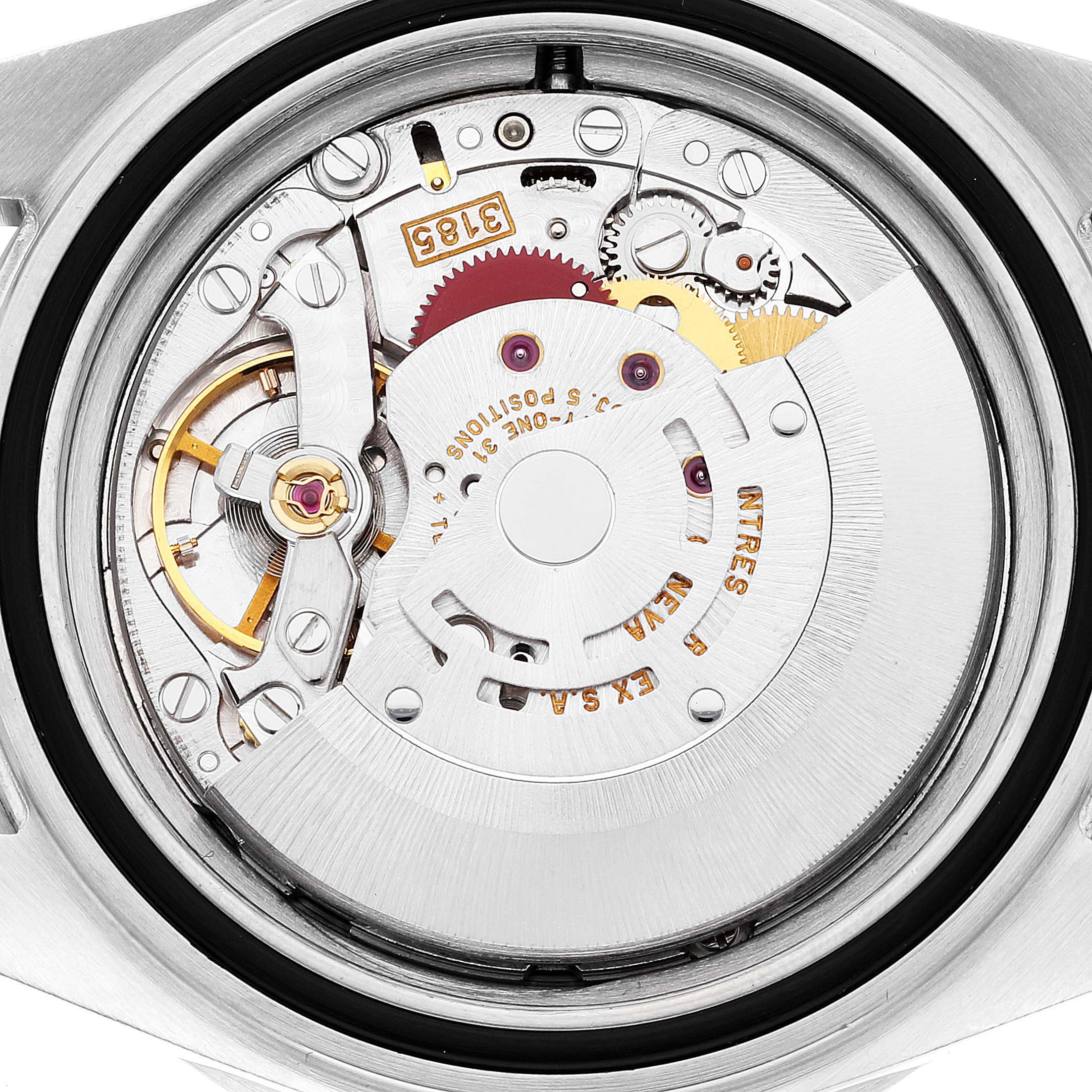 This image shows the internal movement of a Rolex GMT-Master 16710 Men
s Stainless Steel Black Dial 16710 Men
s Stainless Steel Black Dial watch from a rear, open-case angle.