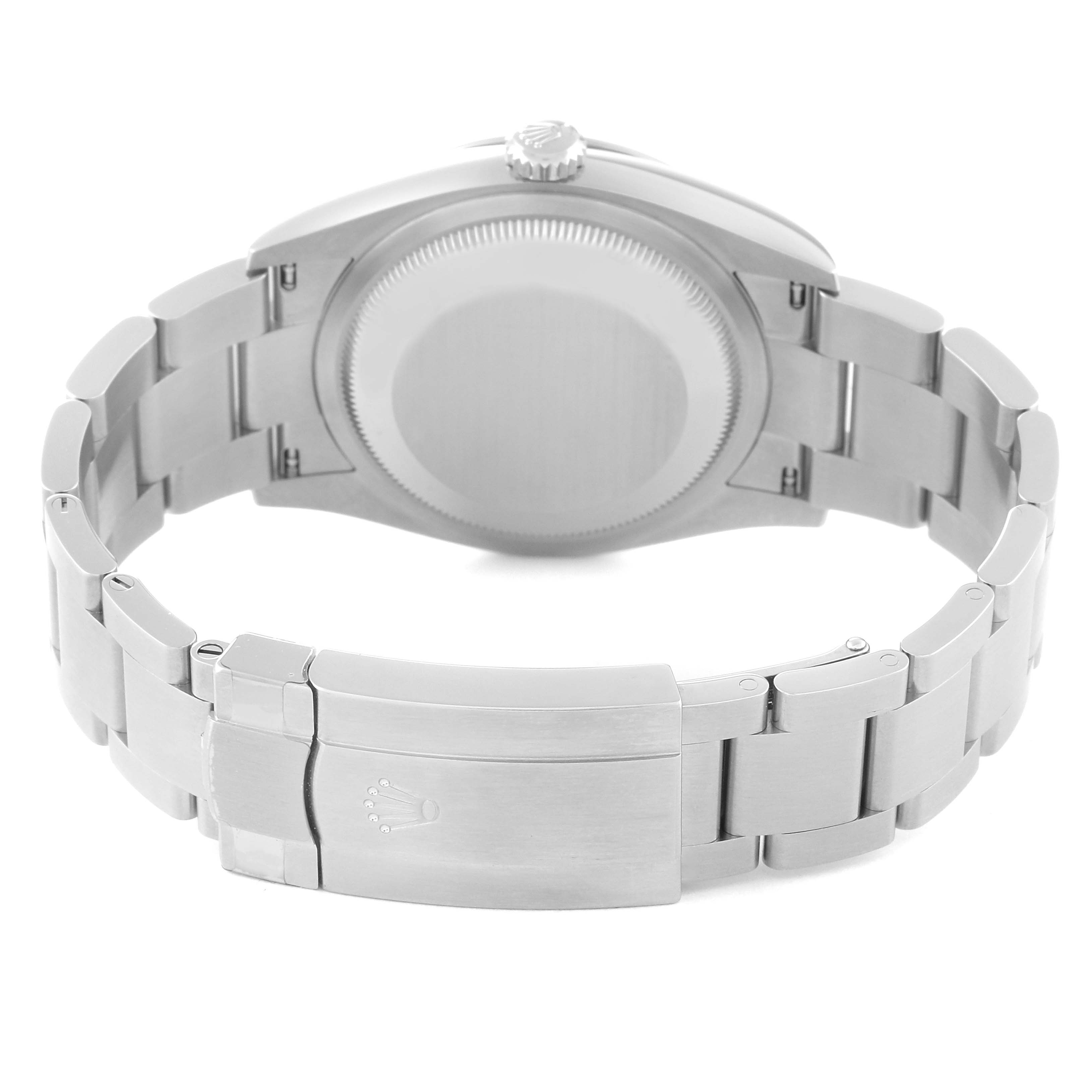 This image shows the back view and bracelet of a Rolex Oyster Perpetual 126000 Men
s Stainless Steel Blue Dial 126000 Men
s Stainless Steel Blue Dial watch.