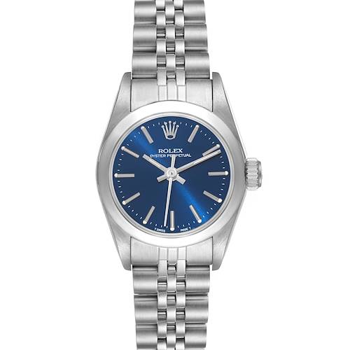 Photo of Rolex Oyster Perpetual Non Date Blue Dial Steel Ladies Watch 67180 Box Papers
