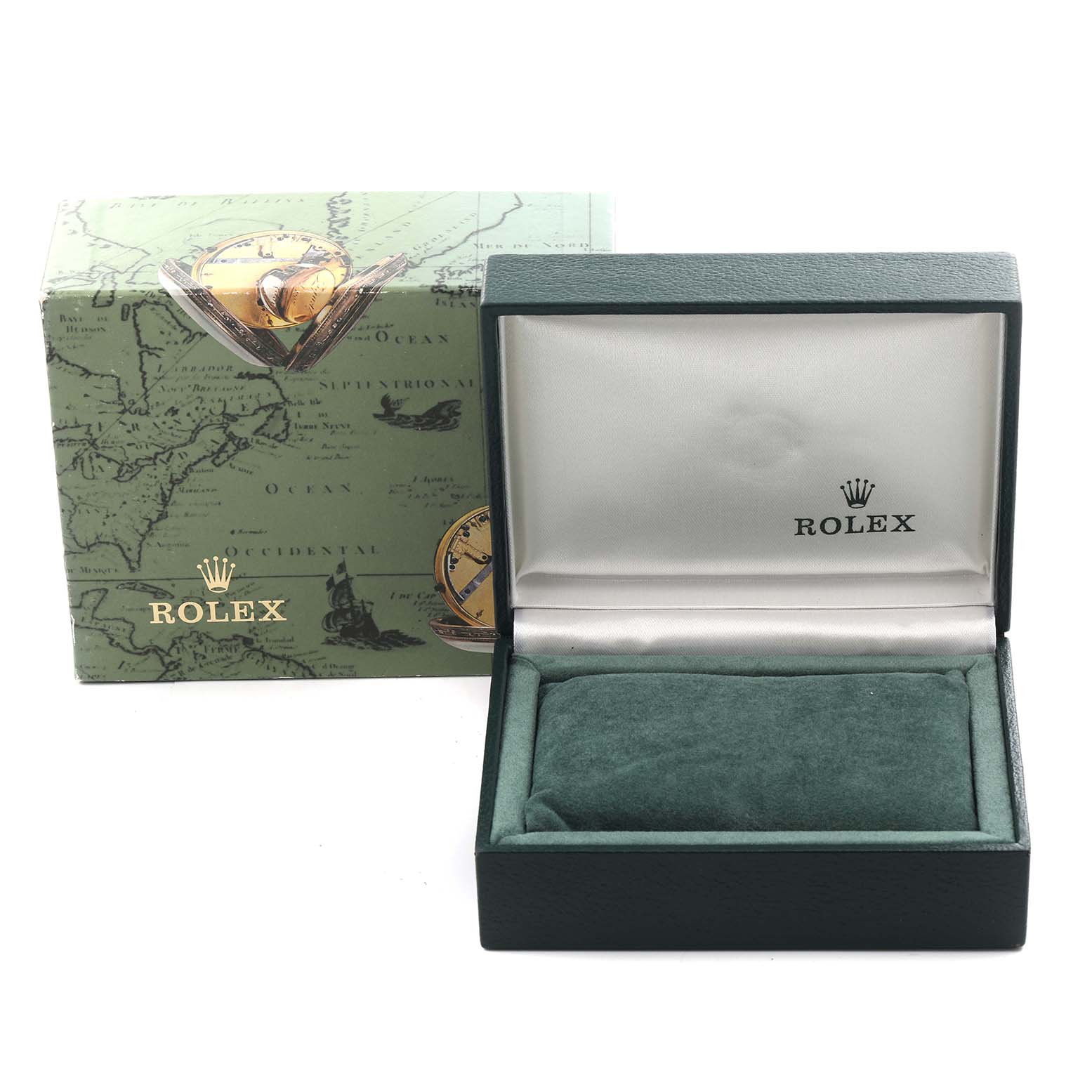 The image shows the presentation box and packaging for a Rolex Oyster Perpetual 76080 Women's Stainless Steel Pink Dial 76080 Women's Stainless Steel Pink Dial watch, viewed from the front.