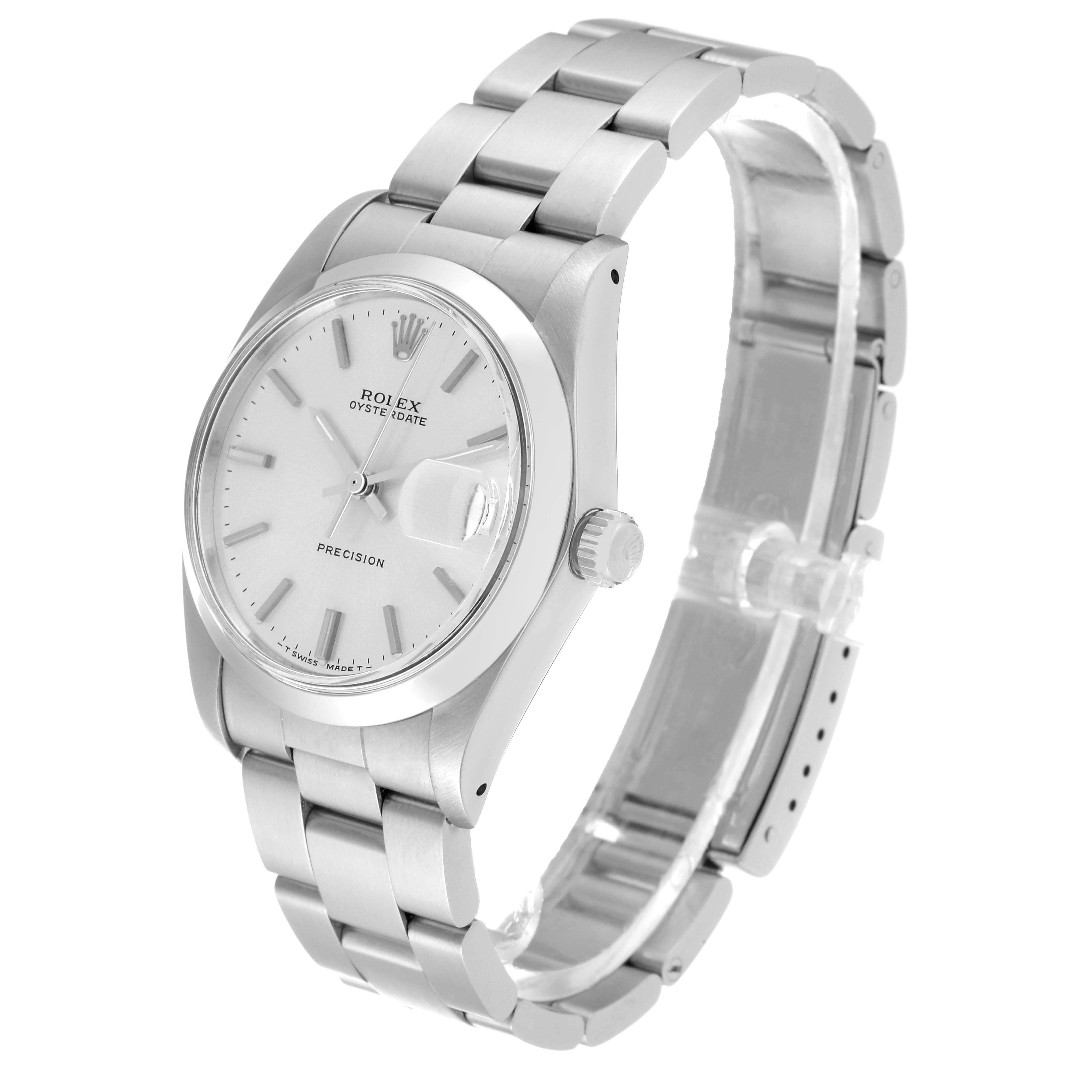 The image shows a Rolex Vintage Collection 6694 Men's Stainless Steel Silver Dial 6694 Men's Stainless Steel Silver Dial watch angled to display its face, bezel, crown, and part of the bracelet.