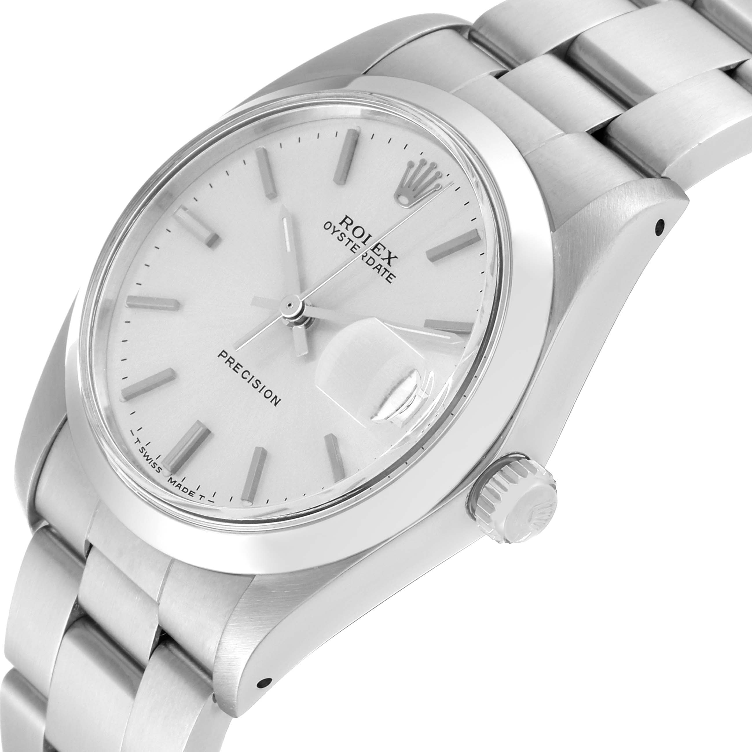 The image shows a three-quarter angle of a Rolex Vintage Collection 6694 Men's Stainless Steel Silver Dial 6694 Men's Stainless Steel Silver Dial model watch, highlighting the dial, crown, and part of the bracelet.