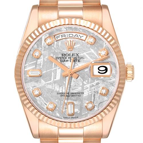 Photo of Rolex President Day-Date Rose Gold Meteorite Diamond Dial Mens Watch 118235