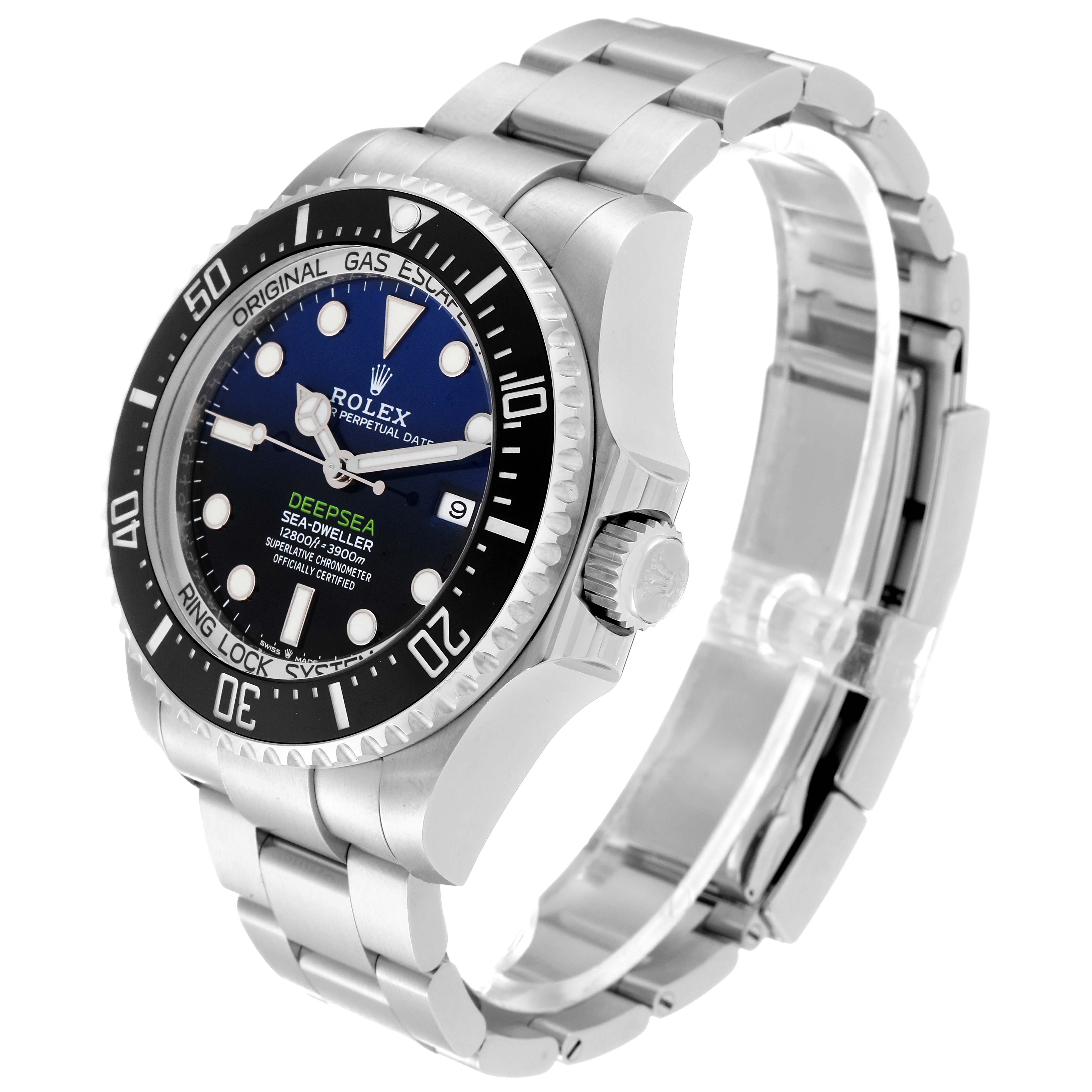 The image shows a Rolex Sea-Dweller 126660 Men
s Stainless Steel Blue Dial 126660 Men
s Stainless Steel Blue Dial watch at a front-right angle displaying the face, bezel, crown, and bracelet.
