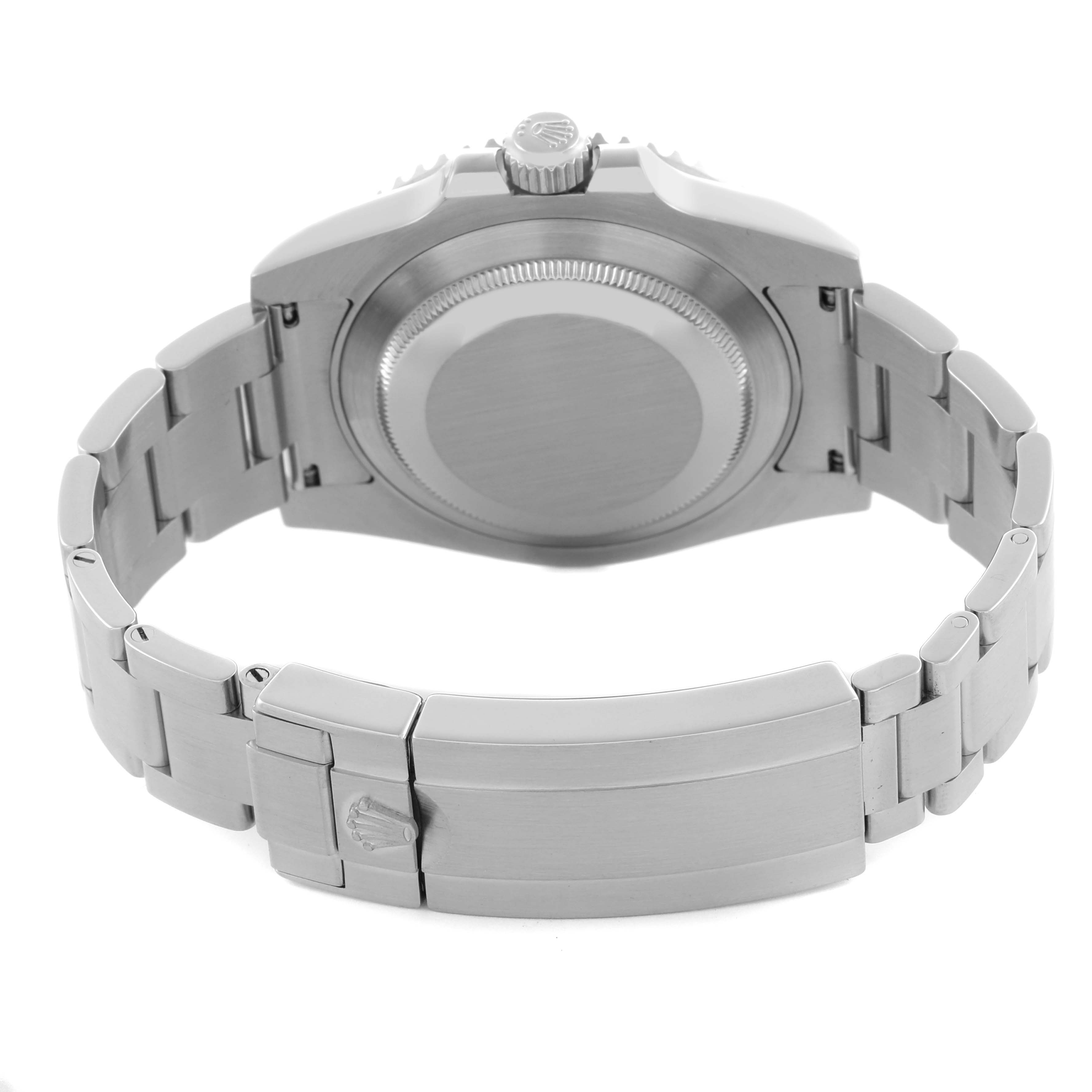 The image shows the back and bracelet of the Rolex Submariner 116610LV Men's Stainless Steel Green Dial 116610LV Men's Stainless Steel Green Dial, including the clasp and case back.