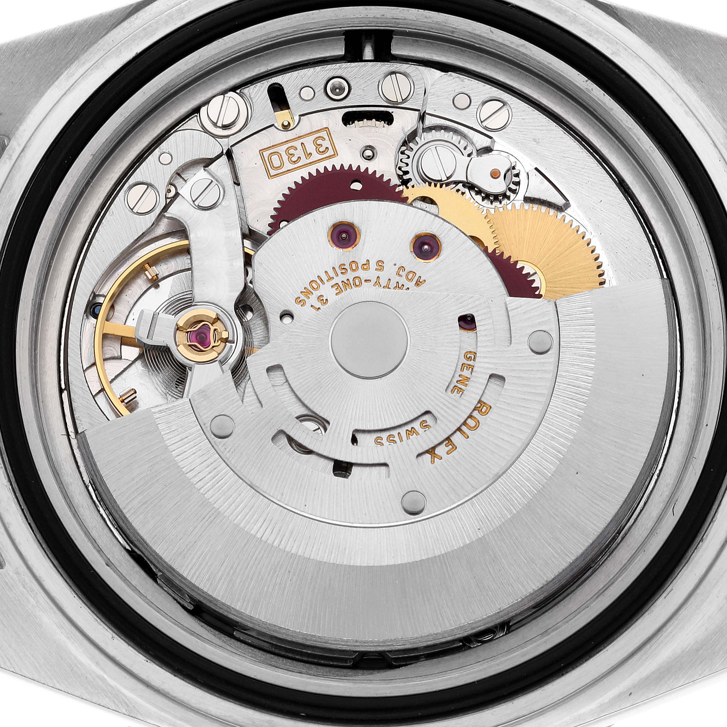 This image shows the internal mechanism of a Rolex Submariner 14060 Men
s Stainless Steel Black Dial 14060 Men
s Stainless Steel Black Dial watch viewed from the back.