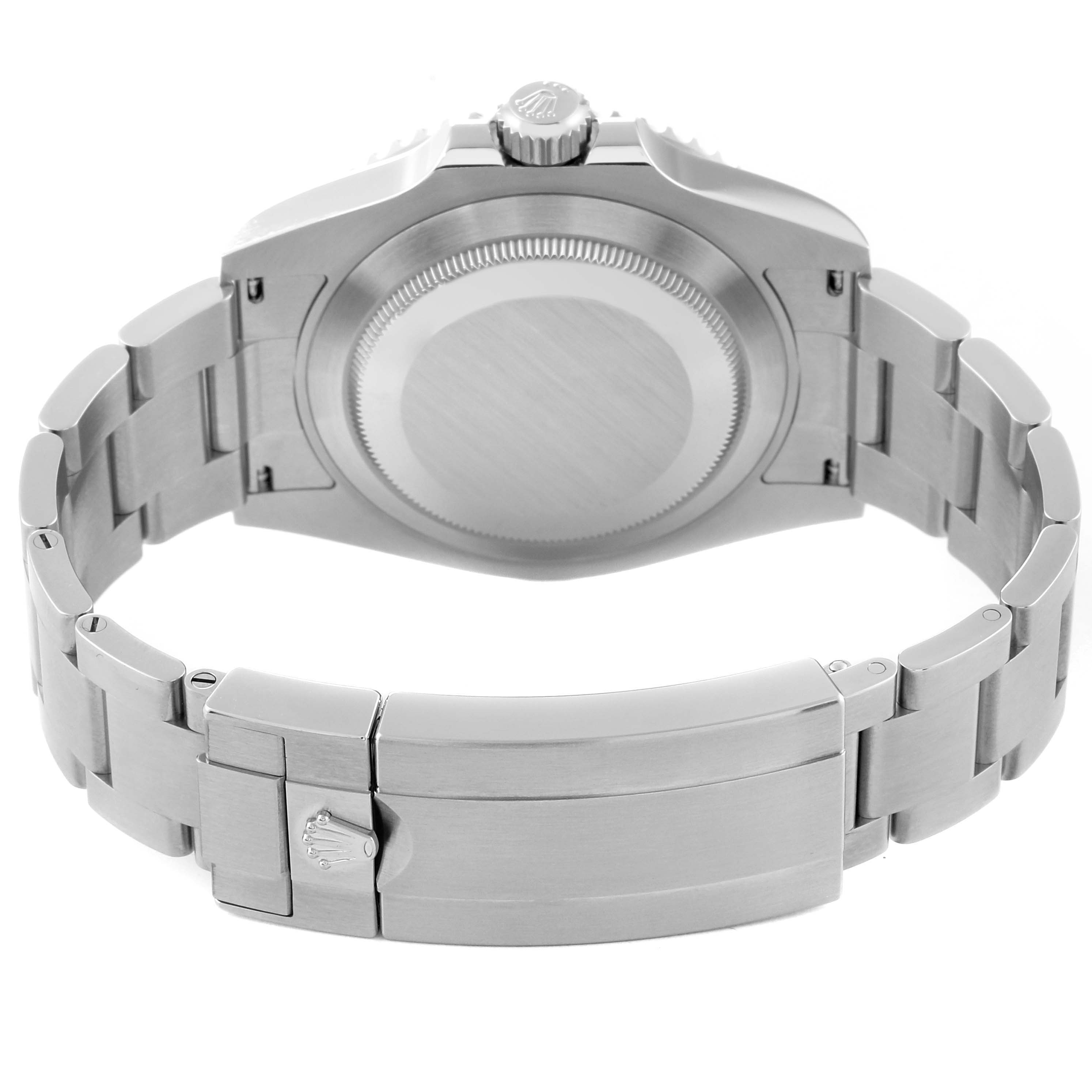 The image shows the back case, crown, and bracelet of a Rolex Submariner 124060 Men
s Stainless Steel Black Dial 124060 Men
s Stainless Steel Black Dial watch from a rear angle.