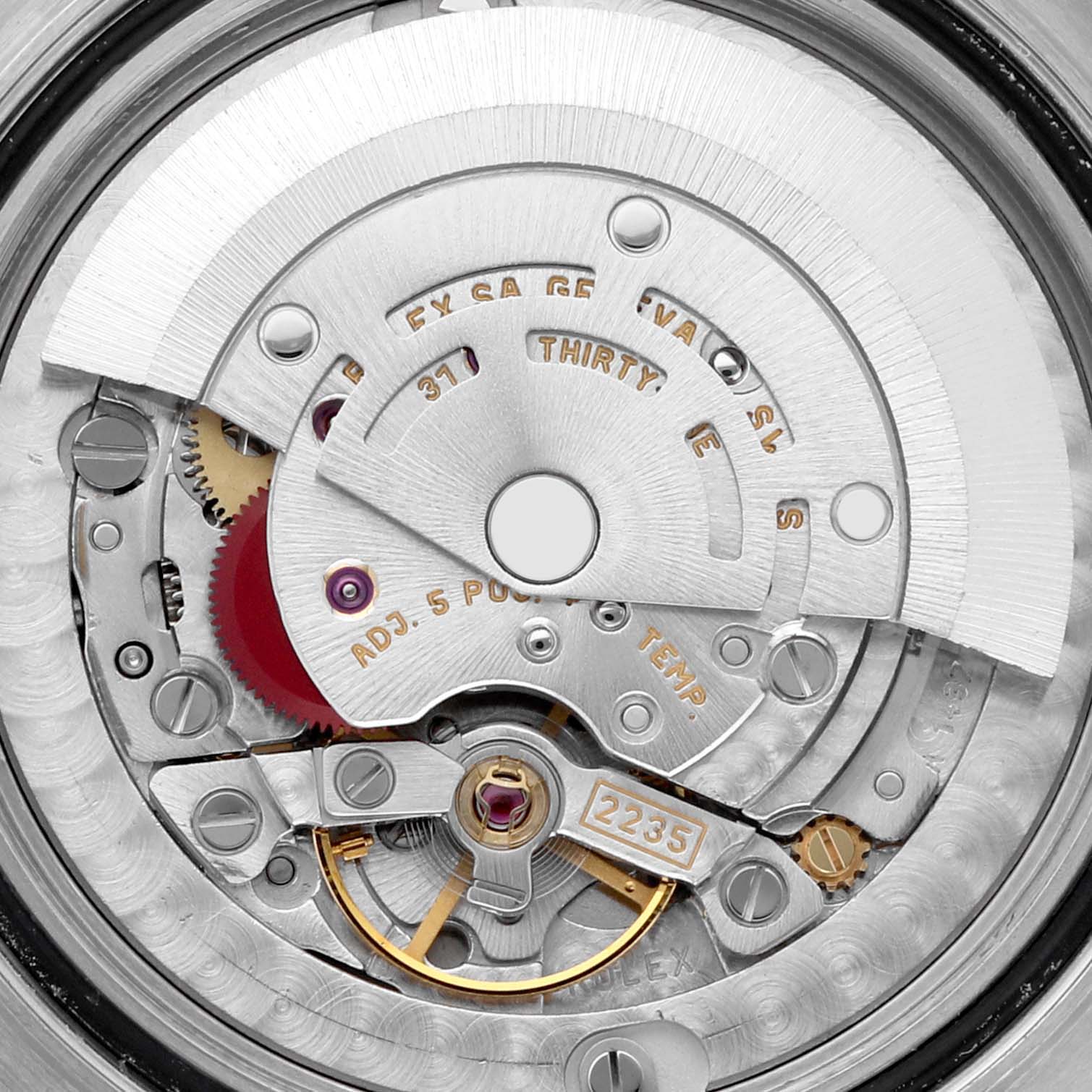 The image shows the movement components of a Rolex Yacht-Master 168623 Men's Steel and Gold (two tone) Blue Dial 168623 Men's Steel and Gold (two tone) Blue Dial watch from a close-up, top-down angle.