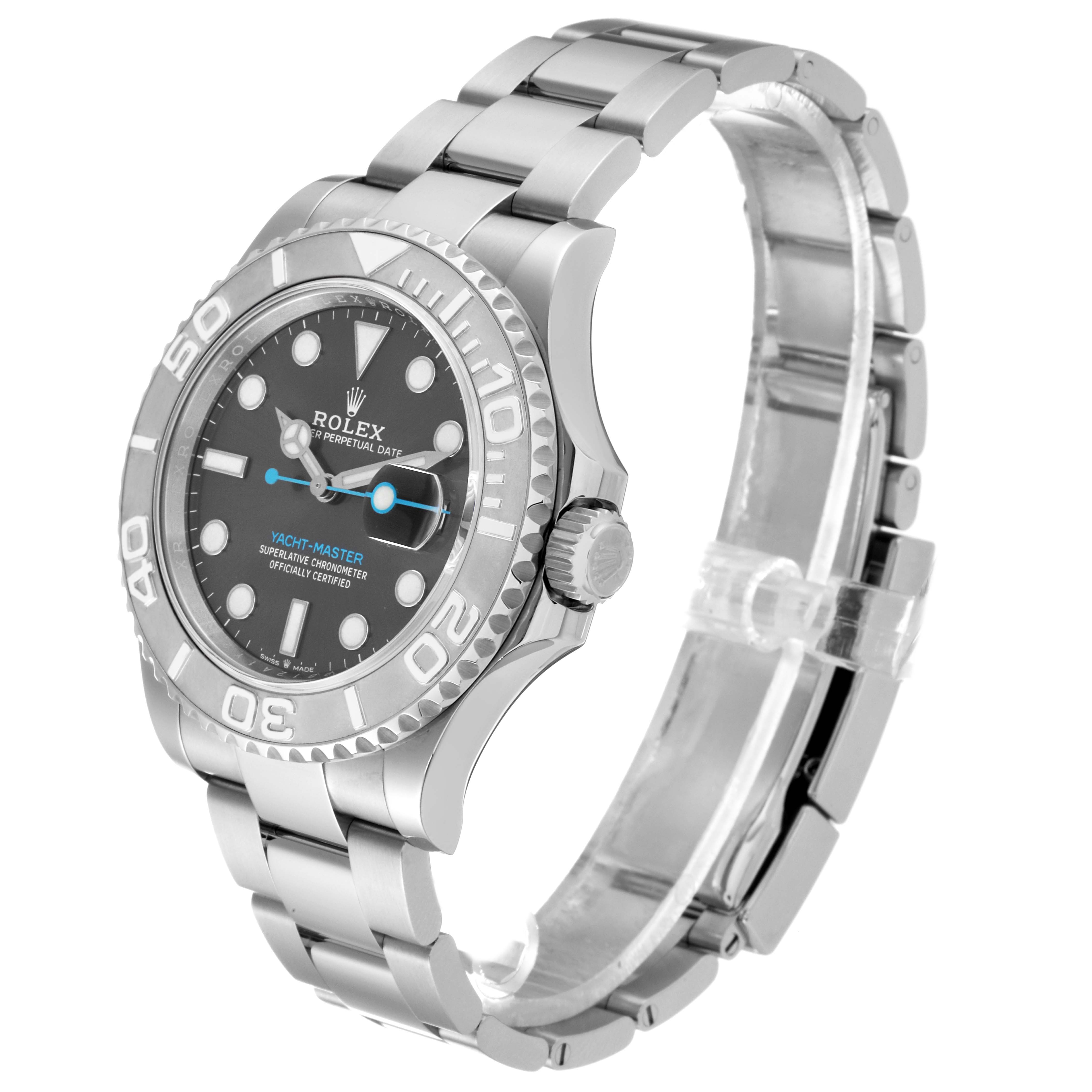 The Rolex Yacht-Master 126622 Men's Stainless Steel Grey Dial 126622 Men's Stainless Steel Grey Dial watch is shown at a three-quarter angle, displaying the face, bezel, crown, and part of the bracelet.