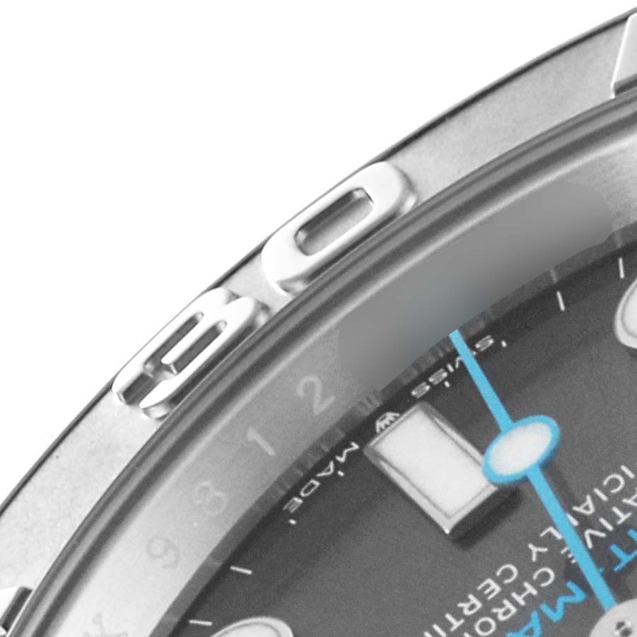 The image shows a partial side view and a close-up of the face of a Rolex Yacht-Master 126622 Men's Stainless Steel Grey Dial 126622 Men's Stainless Steel Grey Dial watch, highlighting the bezel and hour markers.