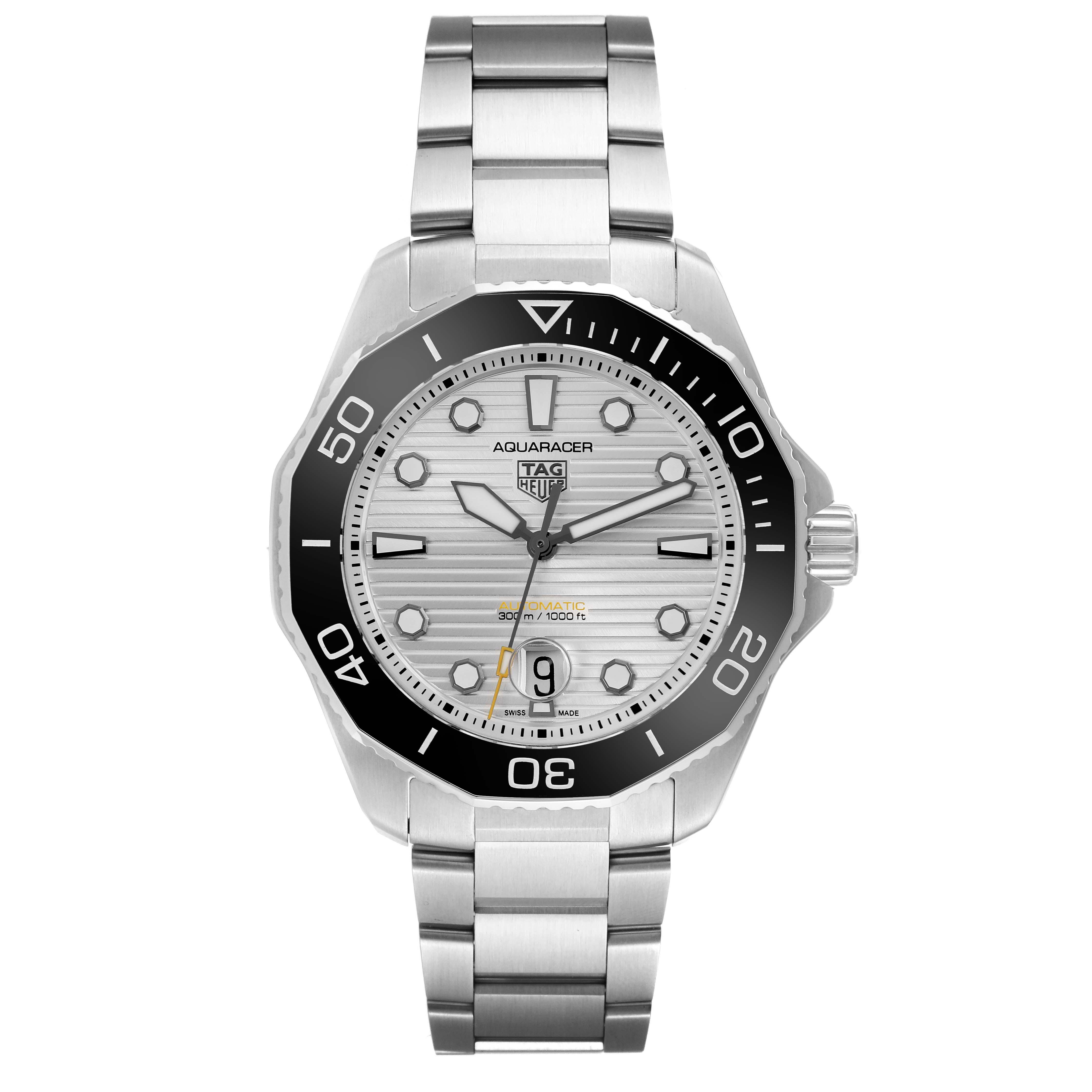 The image shows a front view of a Tag Heuer Aquaracer WBP201C.BA0632 Men's Stainless Steel Silver Dial WBP201C.BA0632 Men's Stainless Steel Silver Dial watch including the face, bezel, and bracelet.