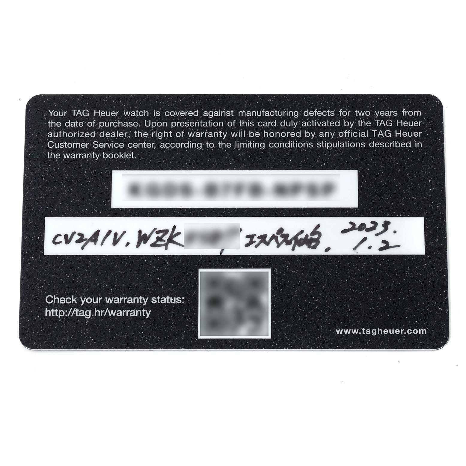 This image shows a warranty card for a Carrera model watch by Tag Heuer.