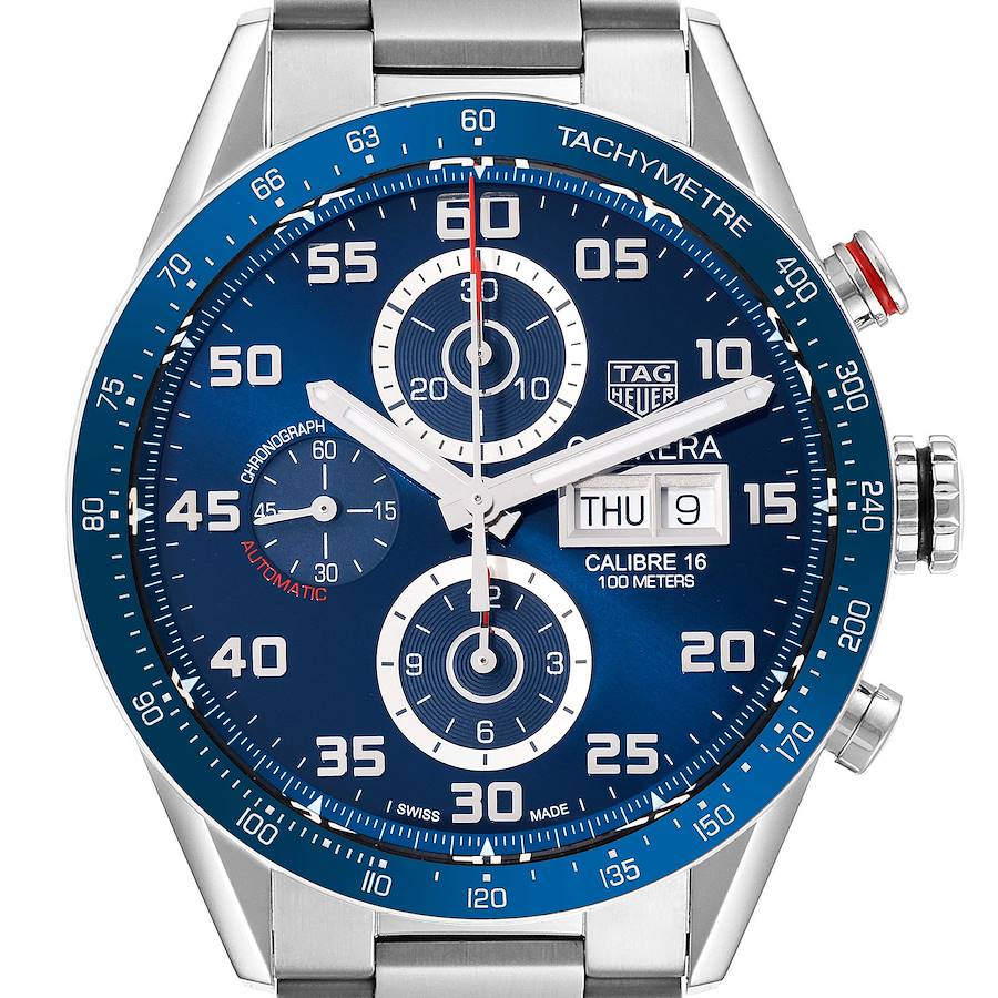Tag Heuer Carrera Blue Dial Chronograph Steel Mens Watch CV2A1V Box Card SwissWatchExpo