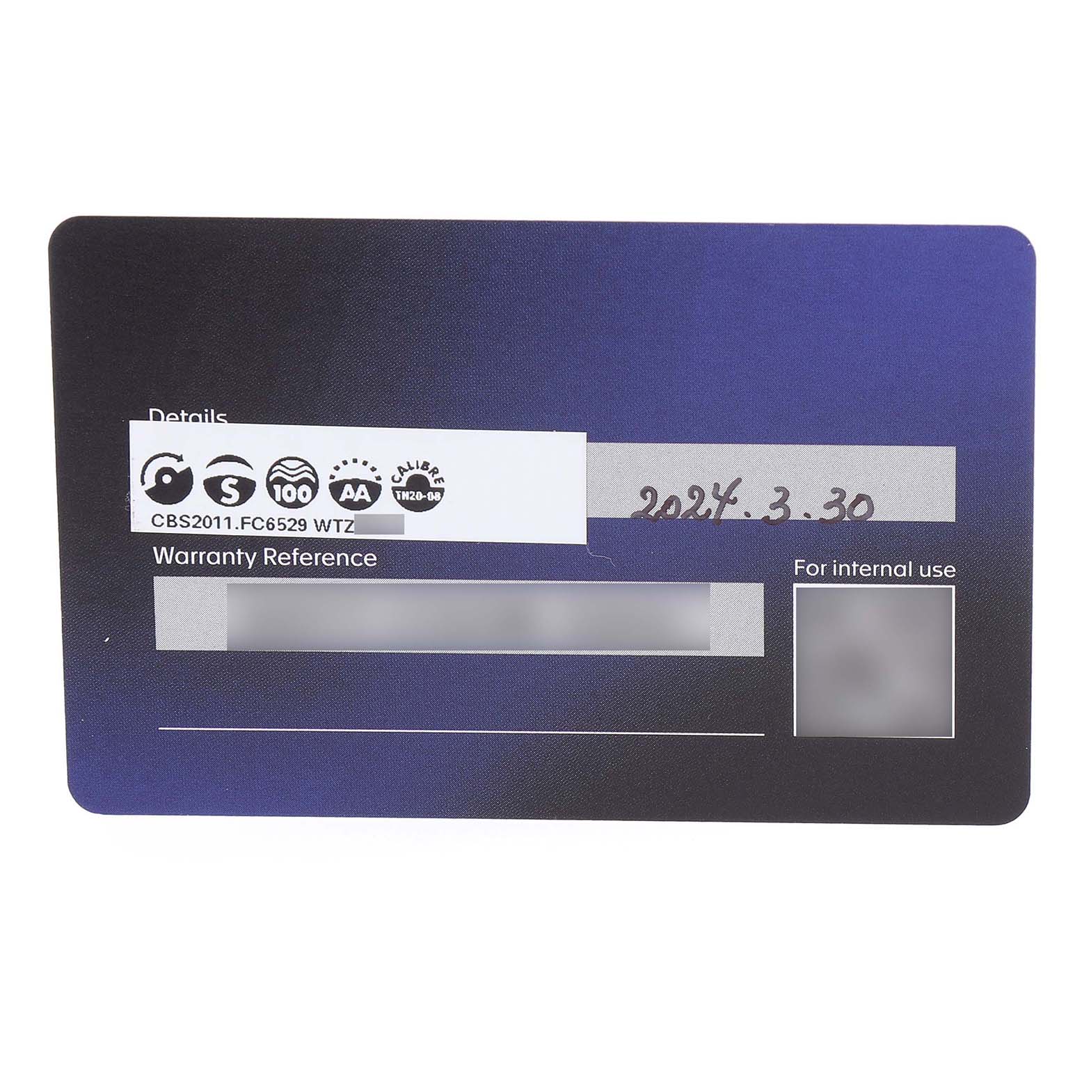 The image shows a warranty card for a Tag Heuer Carrera CBS2011.FC6529 Men's Stainless Steel Silver Dial watch, with model details and a date.